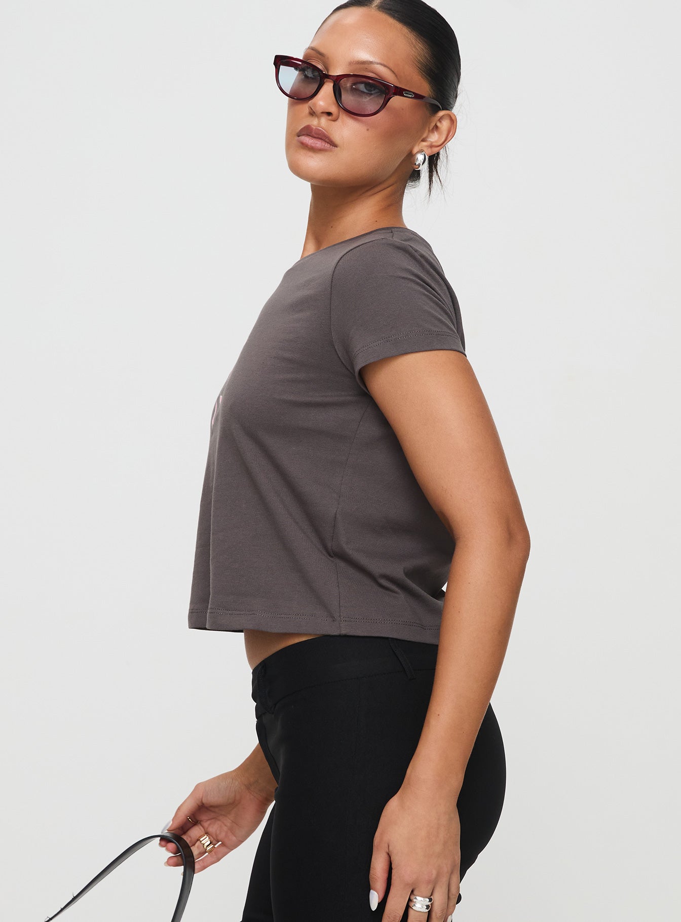 Polly Bow Tee Charcoal Clearance Order