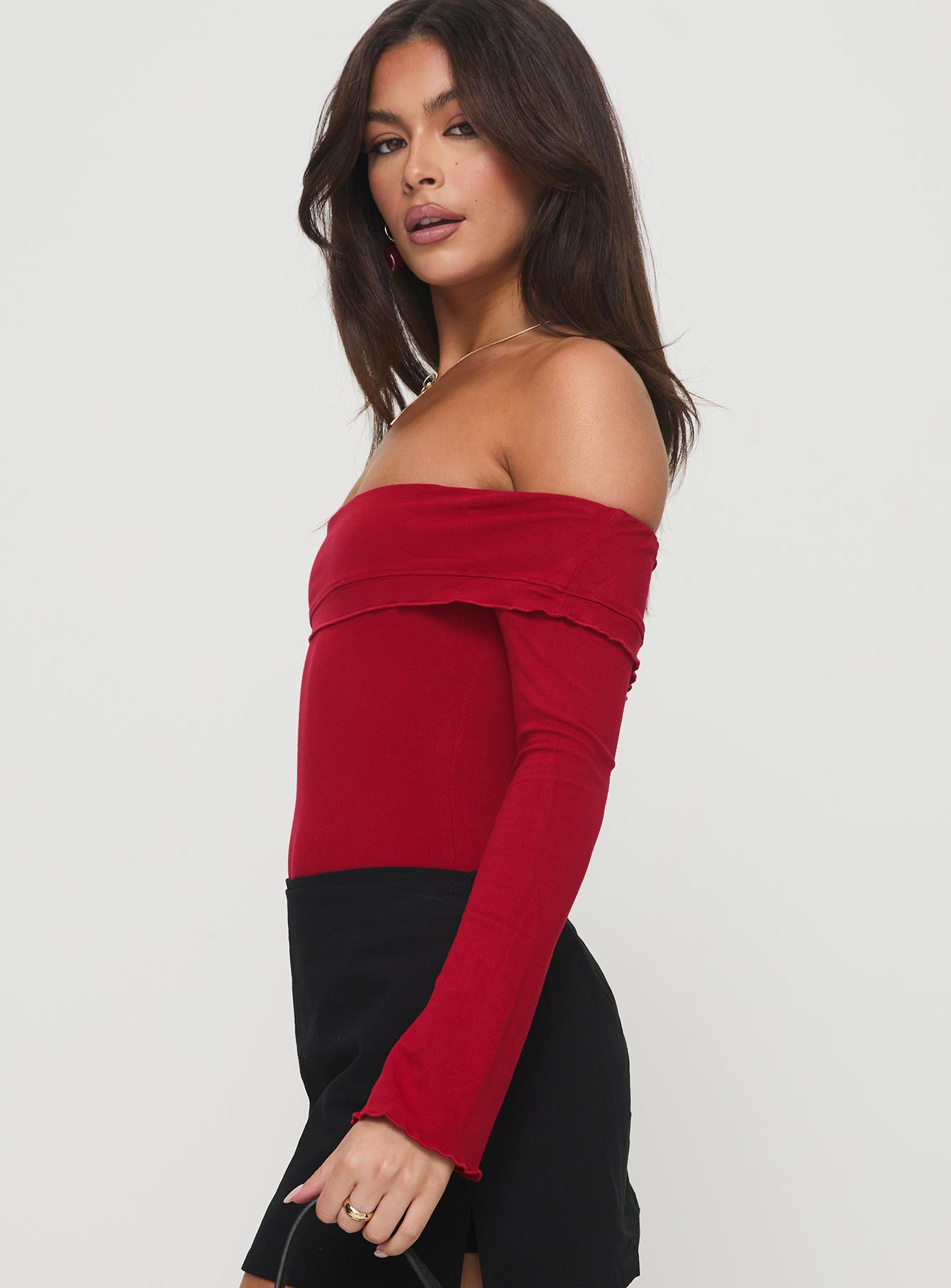 Afterglow Off The Shoulder Bodysuit Burgundy Pictures Cheap Online