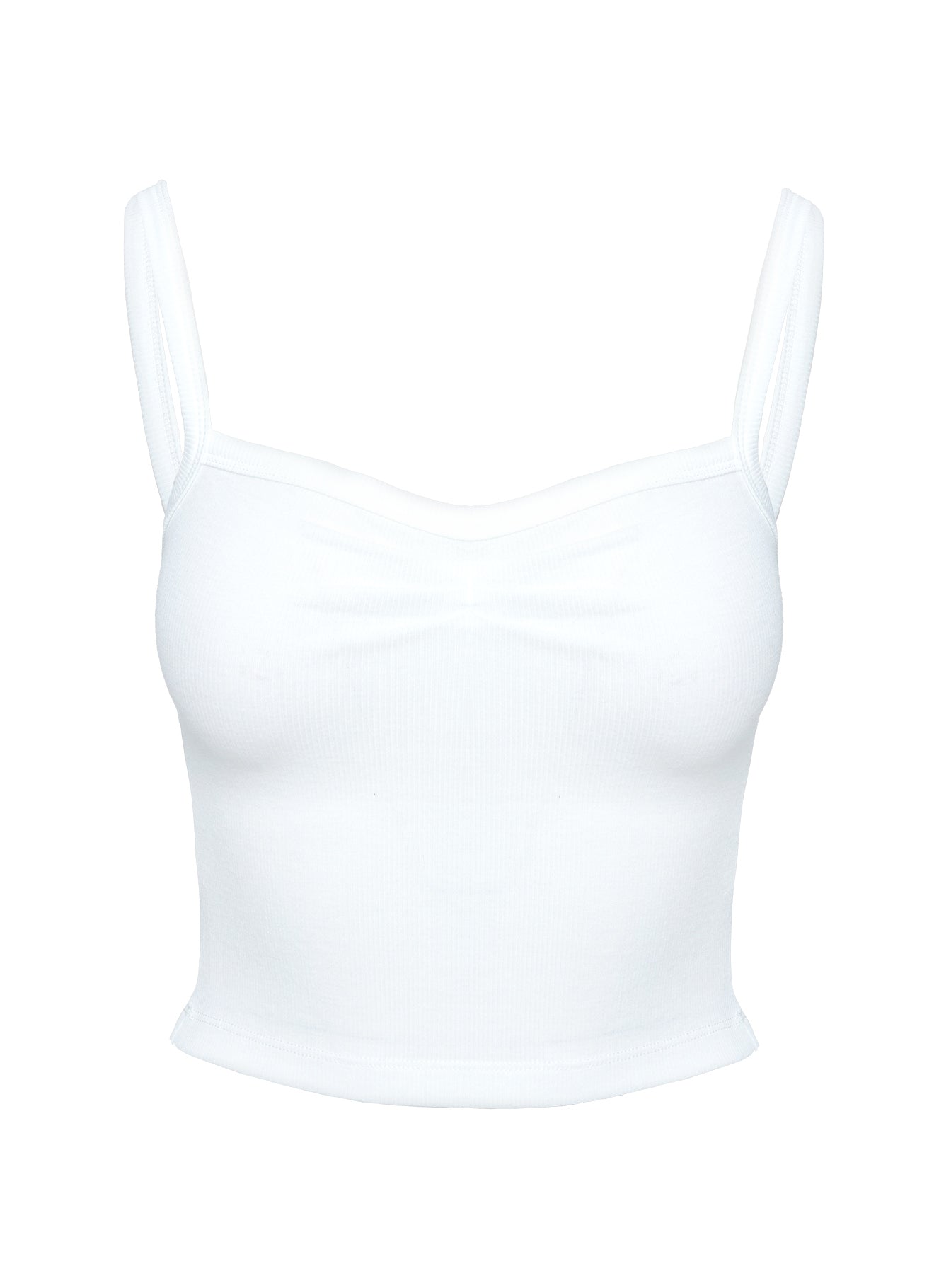 Essentials Ruched Rib Cami Top White Free Shipping Best Seller