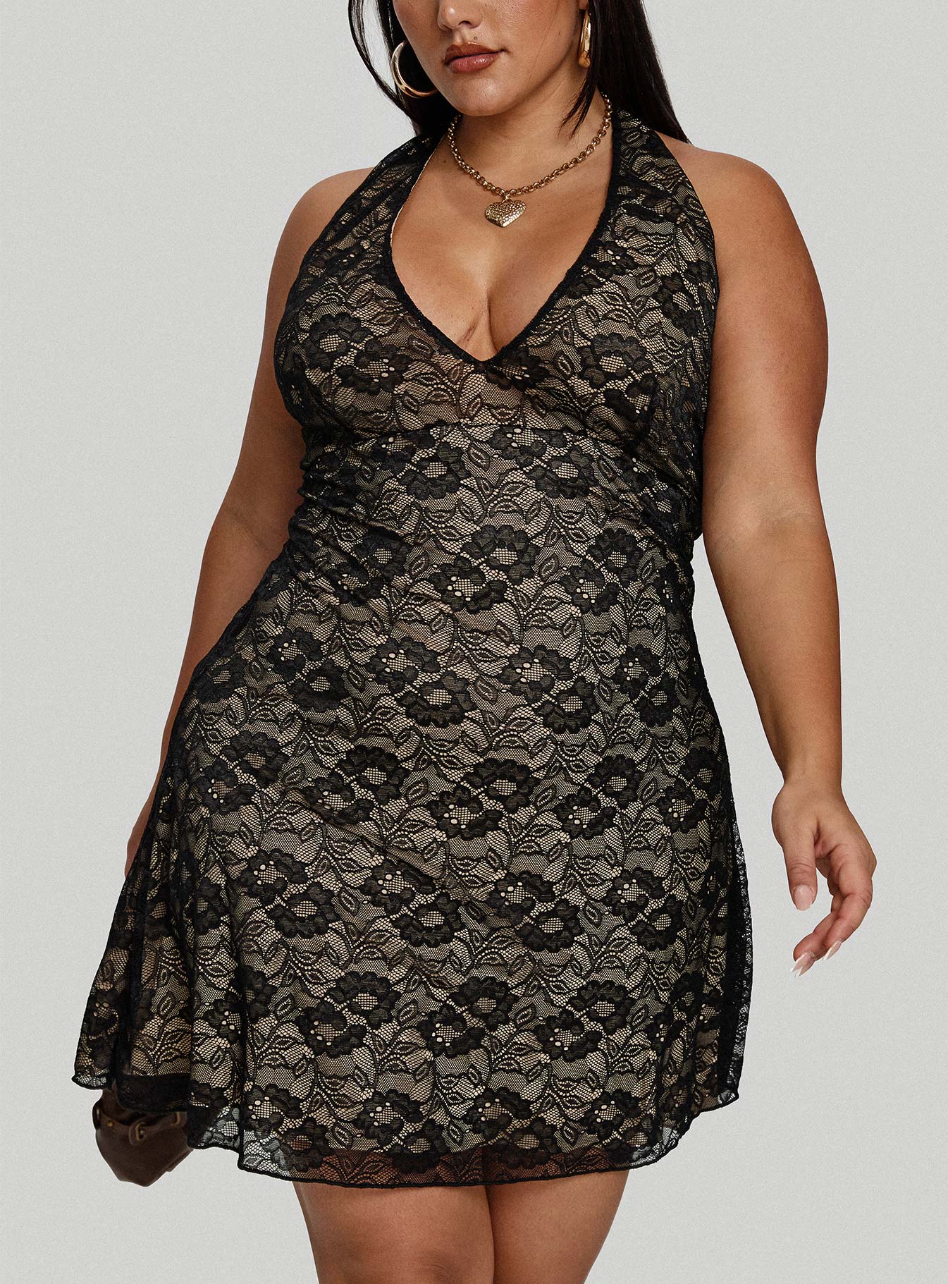 Sonella Lace Halter Mini Dress Black Curve Cheapest Online