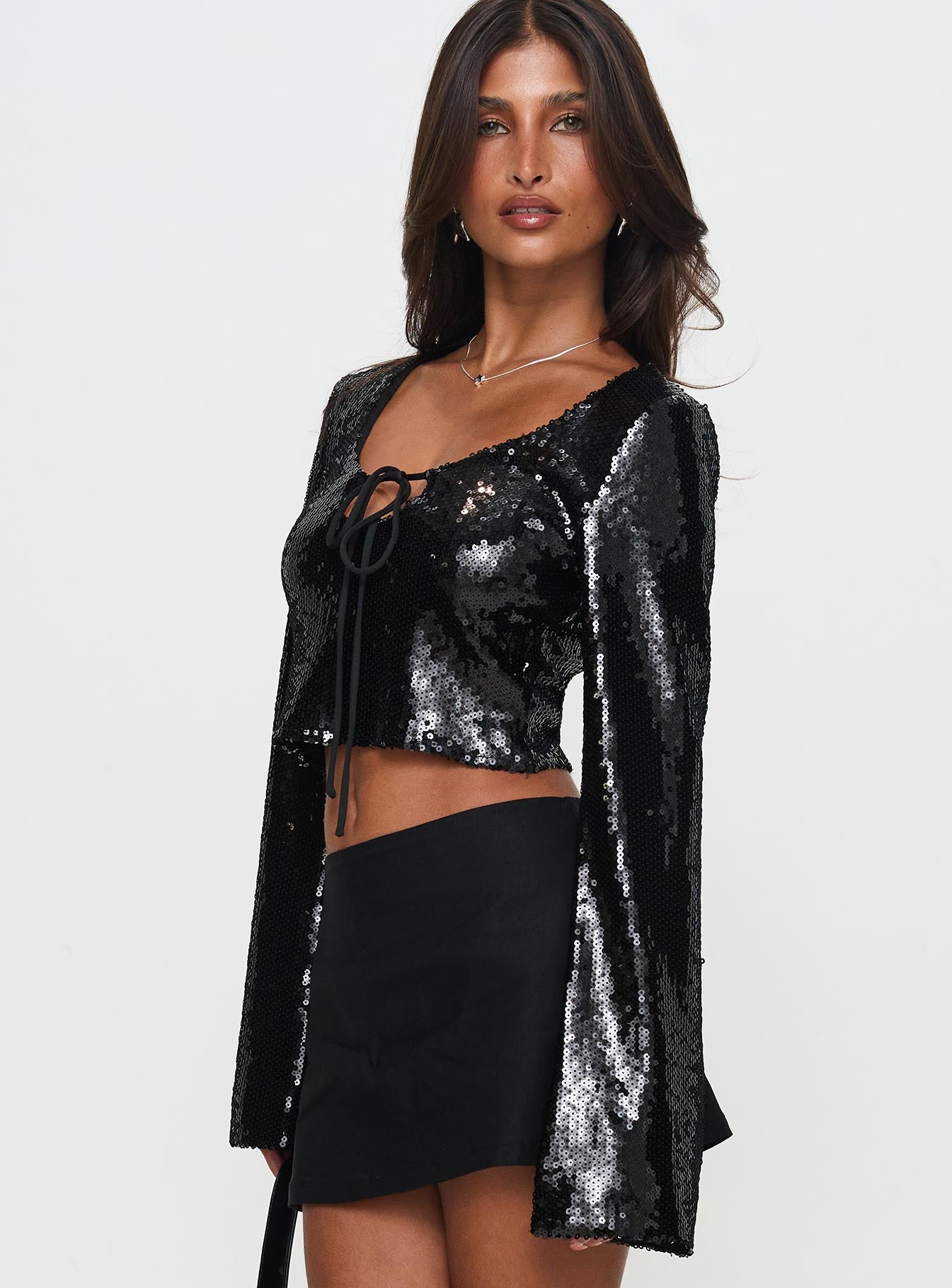 Zenobia Long Sleeve Sequin Top Black Sale 100% Authentic