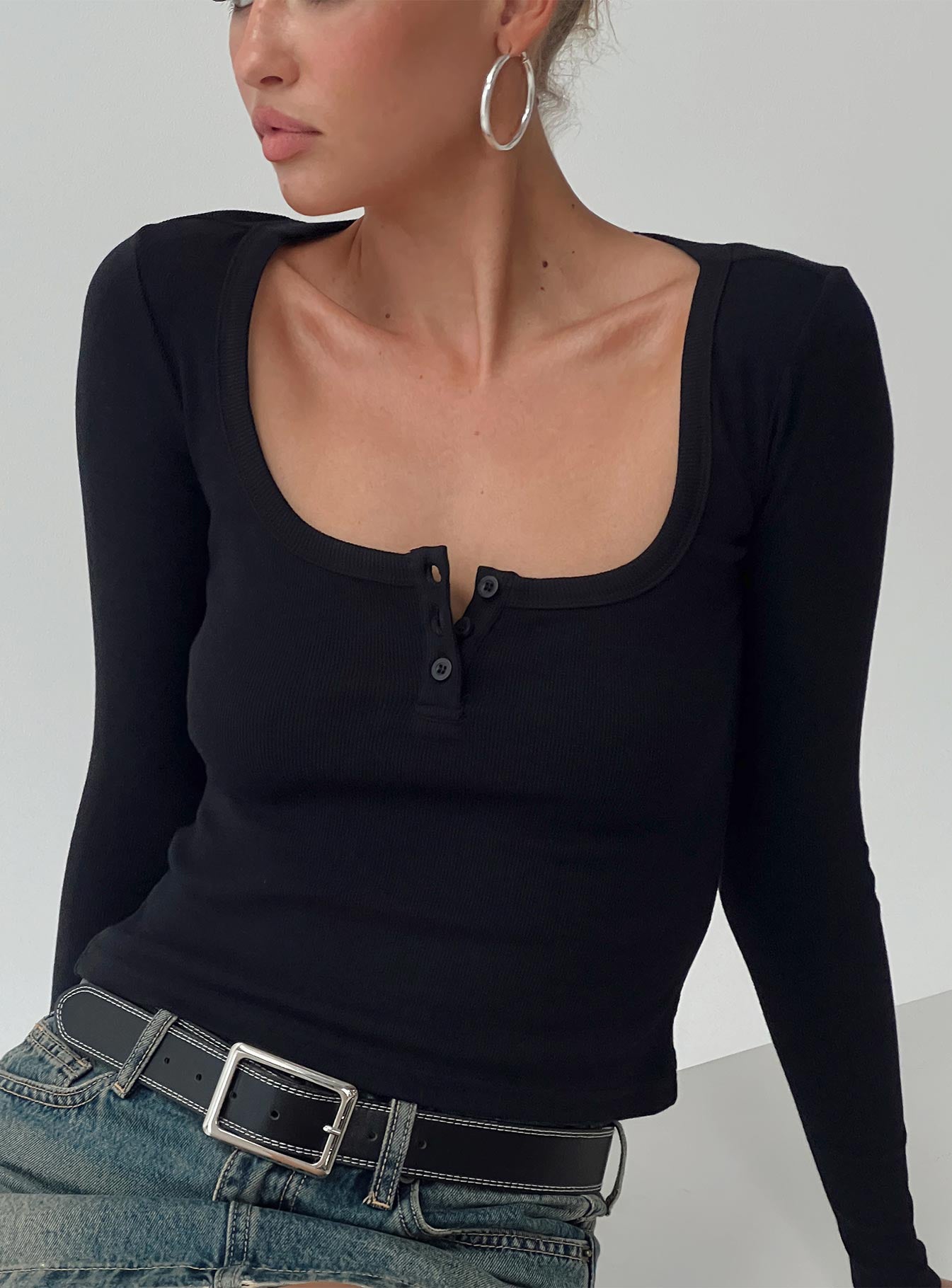 Daphine Long Sleeve Top Black Outlet Collections