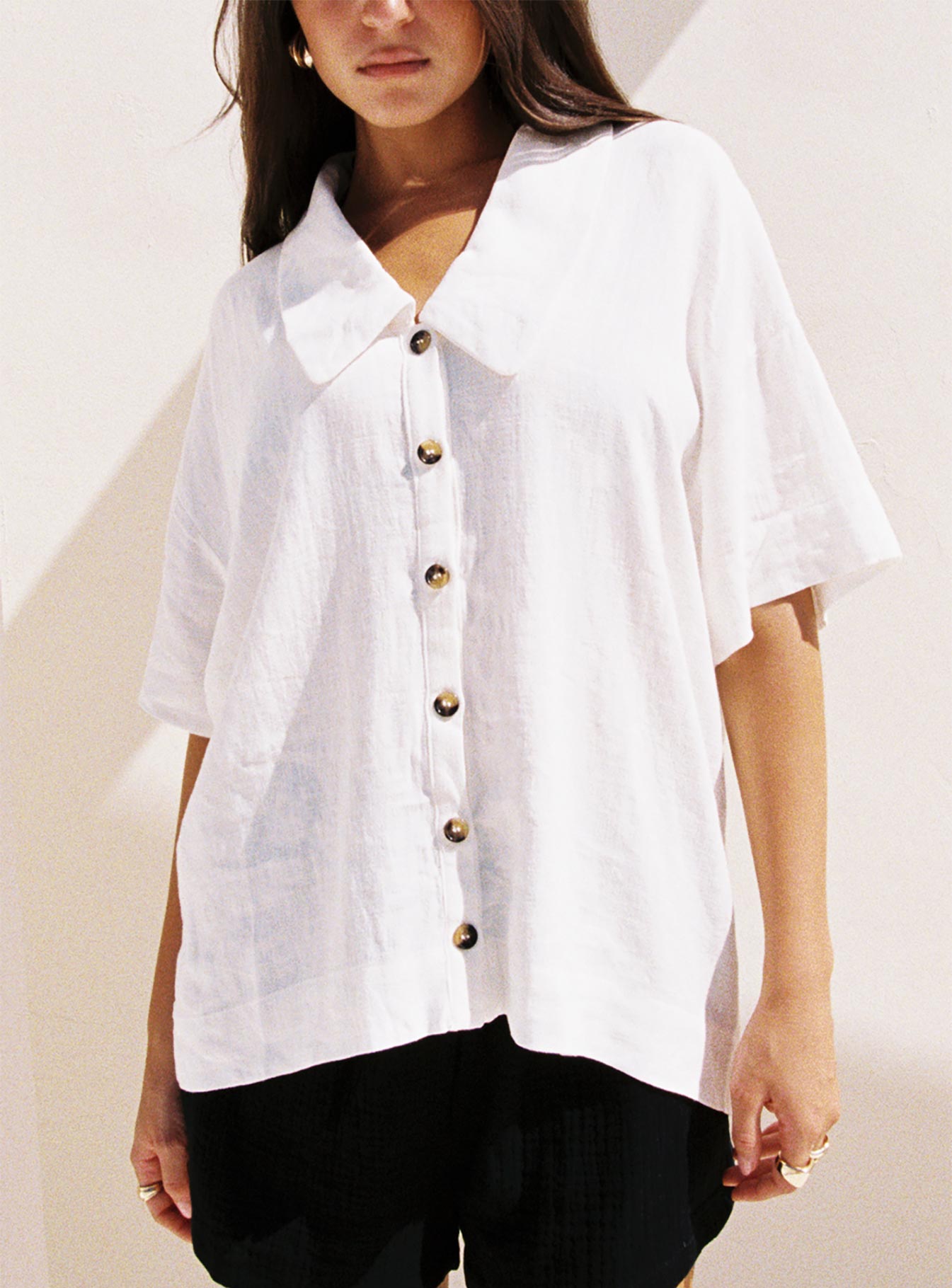 Goody Linen Button Front Top White Official