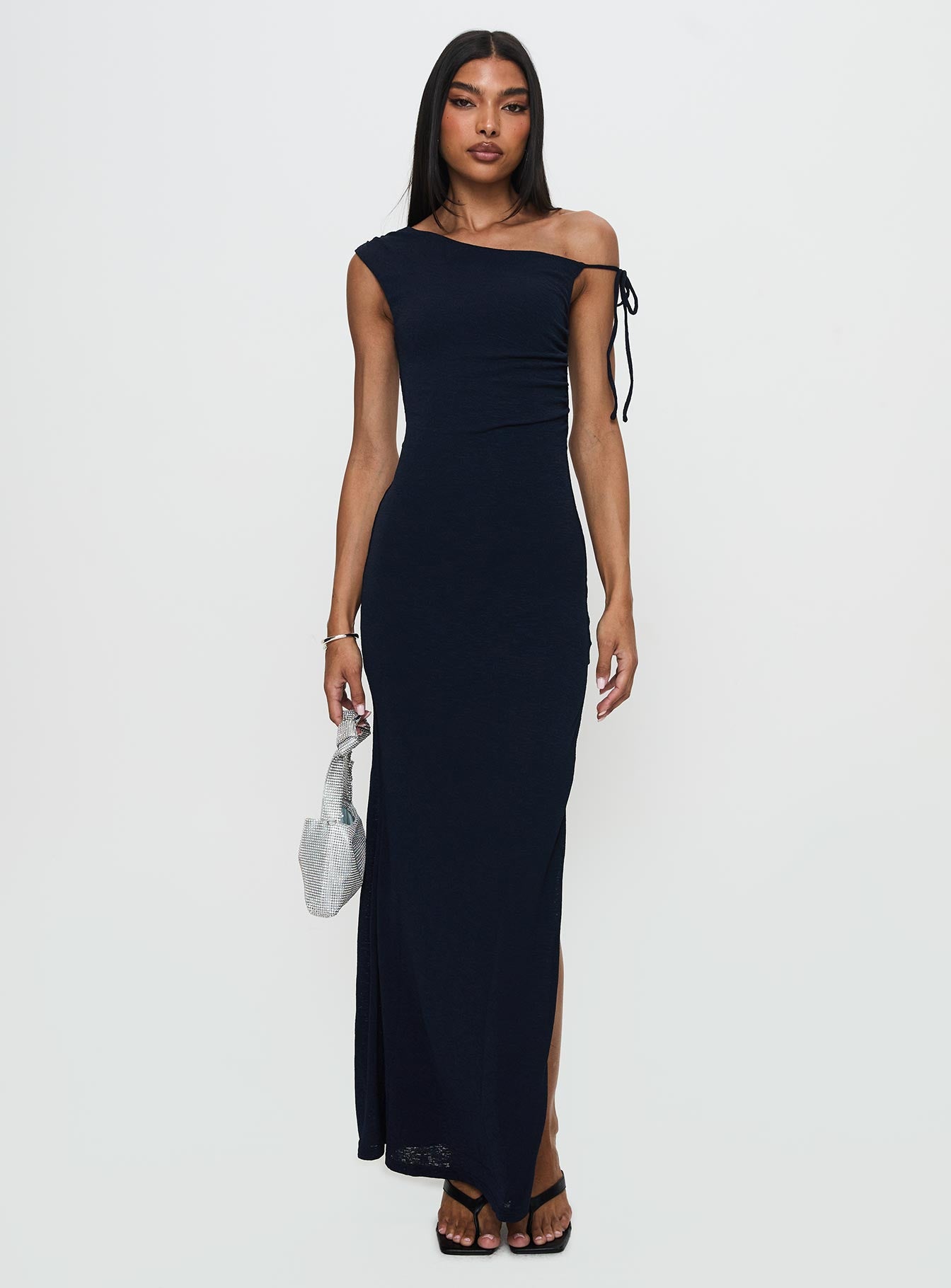 Paislee Asymmetrical Maxi Dress Navy Discount 2025