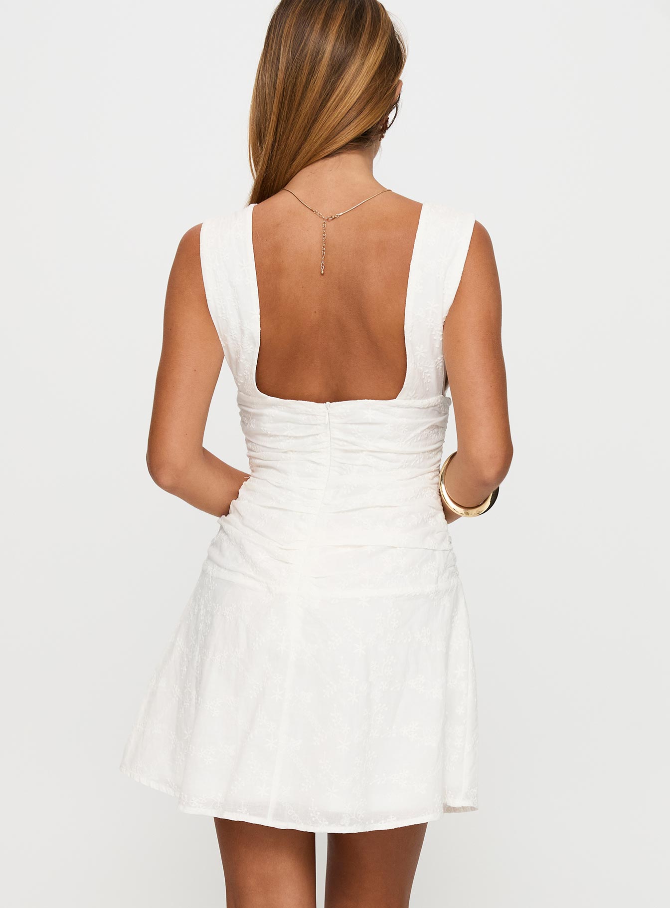 Everelle Ruched Embroidered Mini Dress White Official For Sale