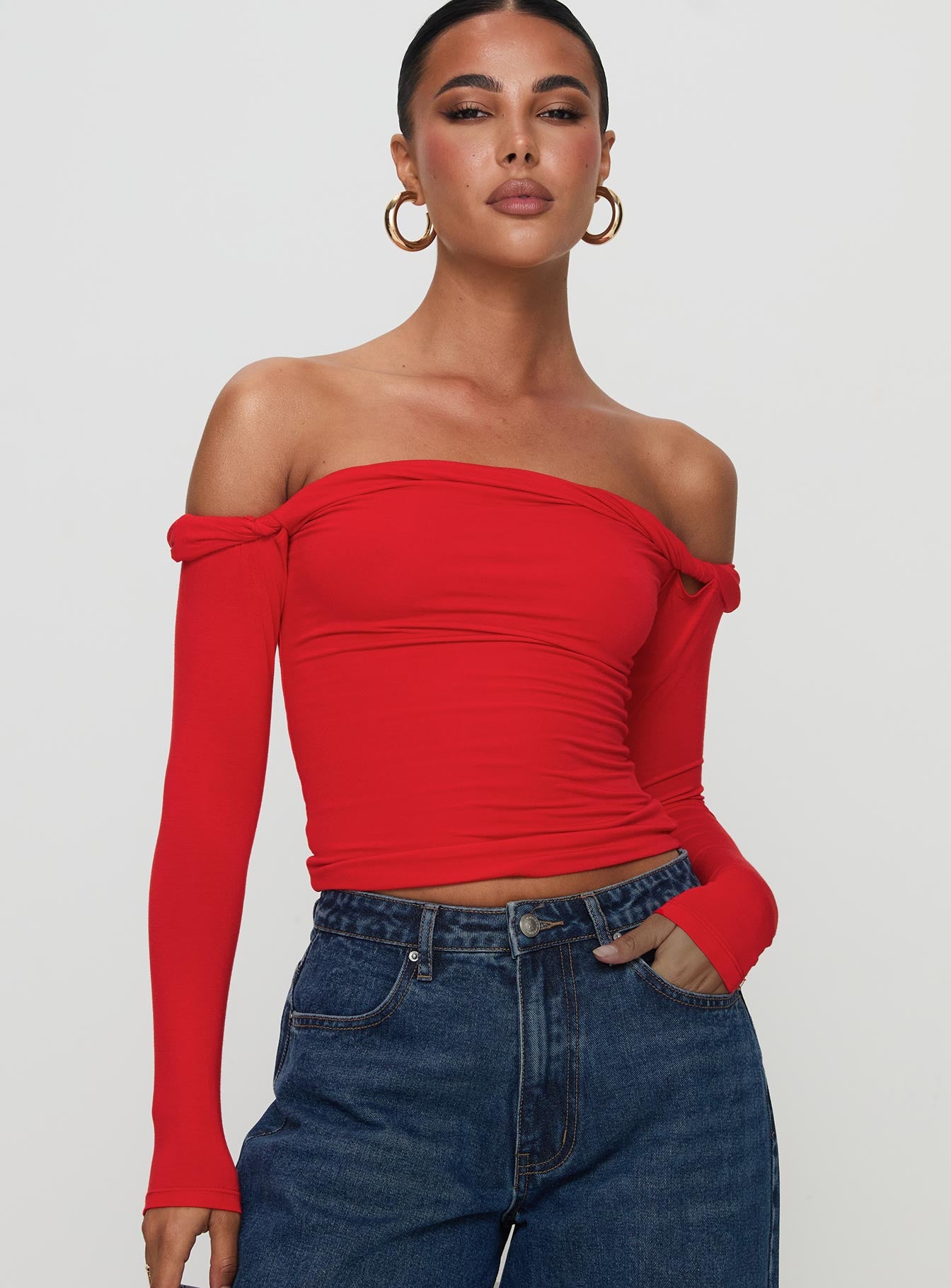 Dusky Long Sleeve Top Red Free Shipping Official