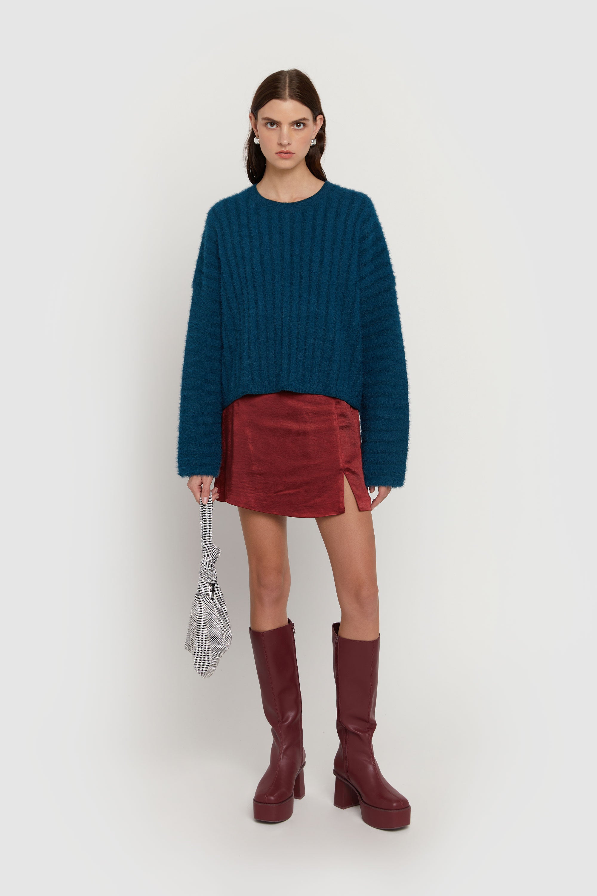 FUZZY RIBBED SWEATER Choice For Sale