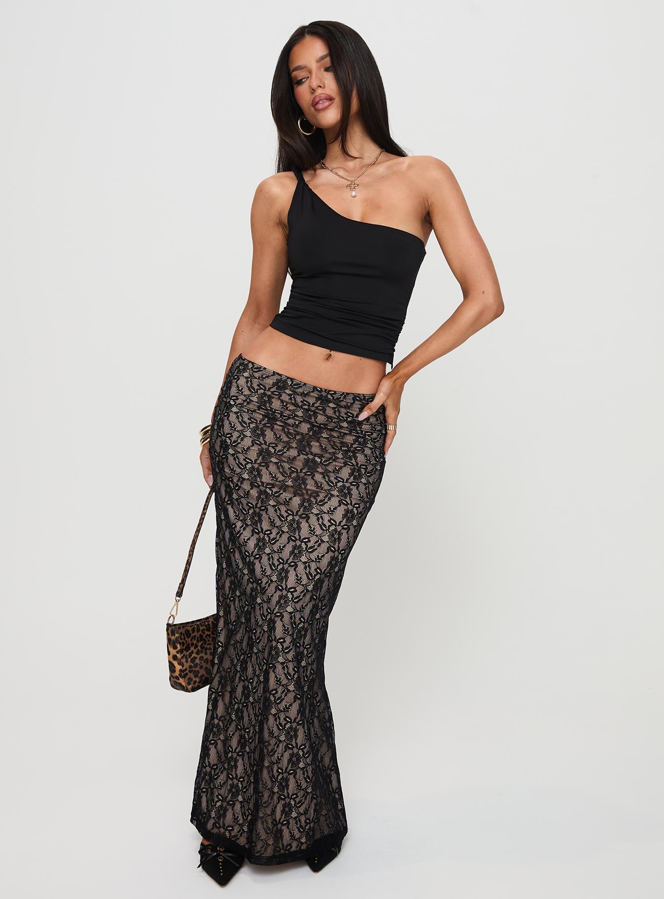 Lourenzia Lace Maxi Skirt Black / Nude View