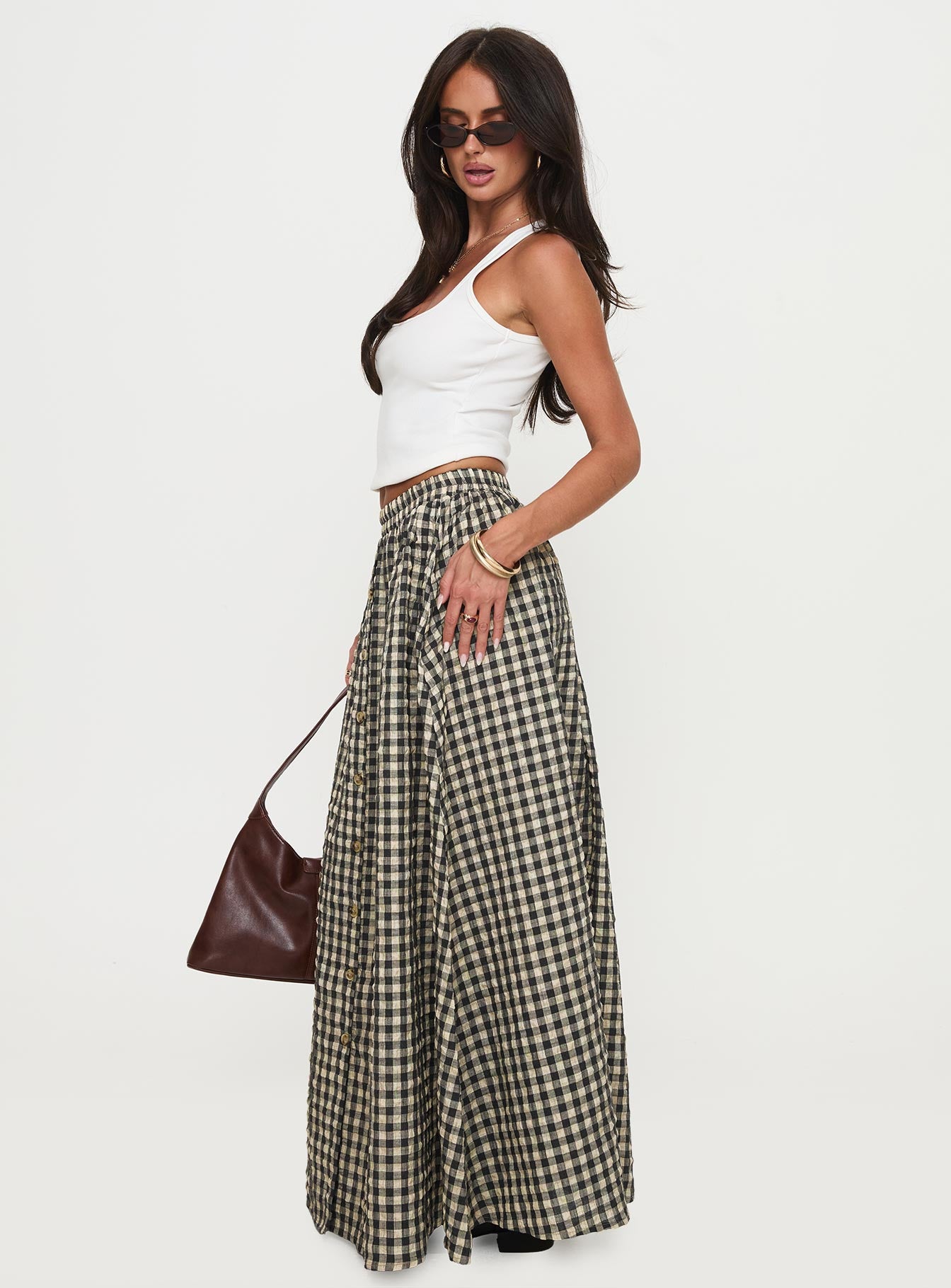 Cartmel Check Maxi Skirt Black / Cream From China