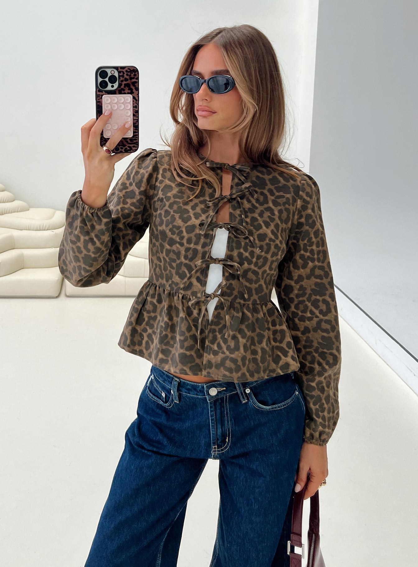 Recognize Tie Detail Long Sleeve Top Leopard Buy Cheap Explore