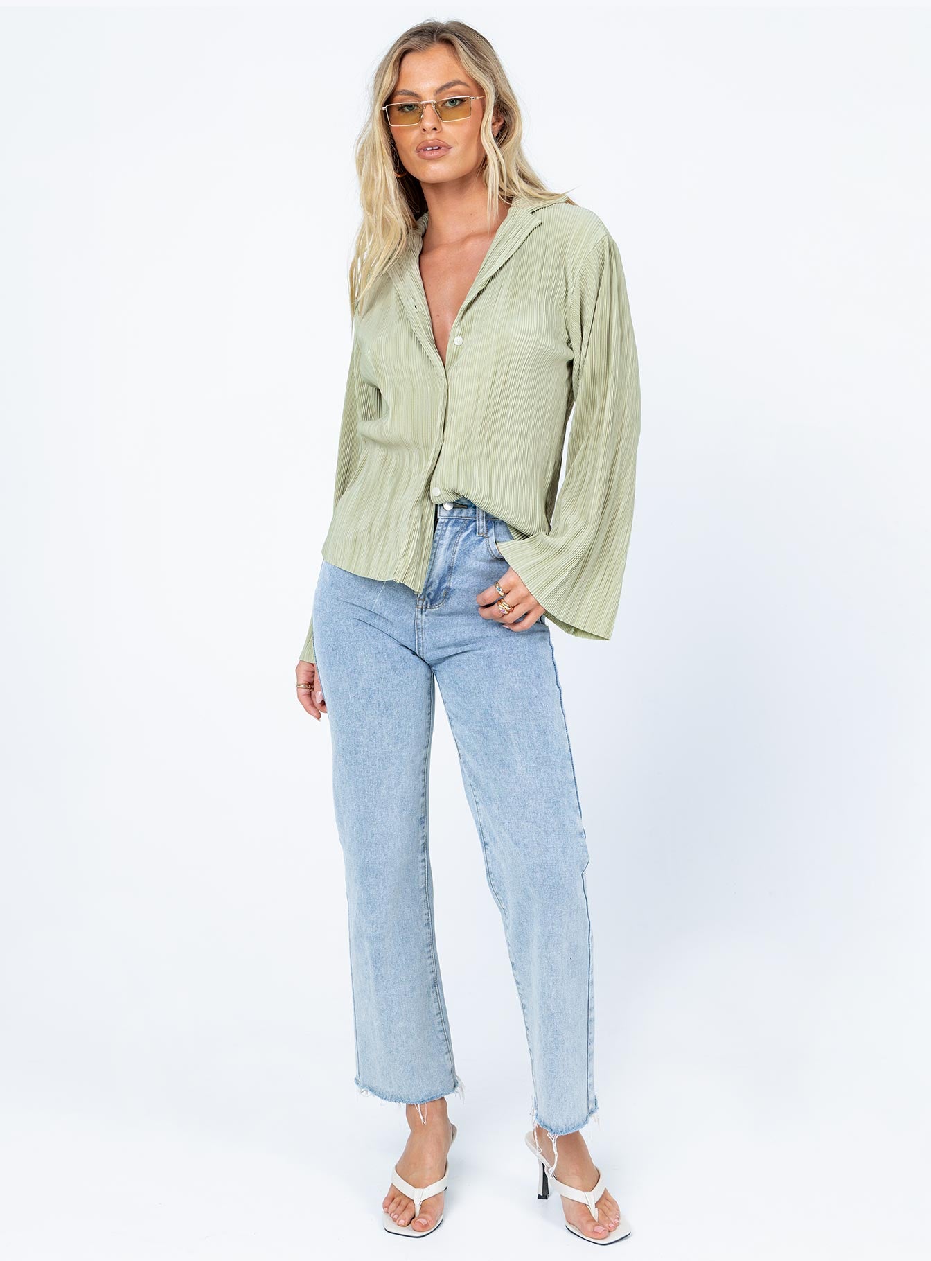 Louie Pleated Shirt Sage Ebay Cheap Pice