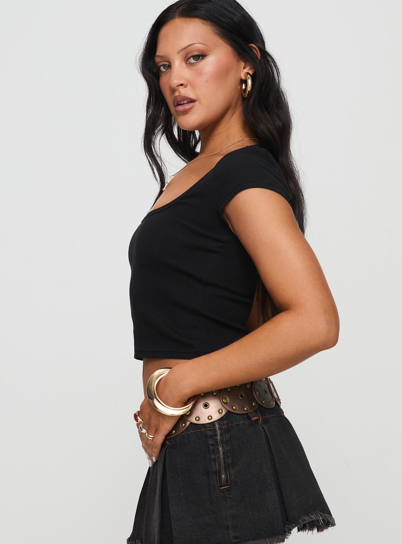 Baseline Square Neck Rib Top Black Outlet Fashionable