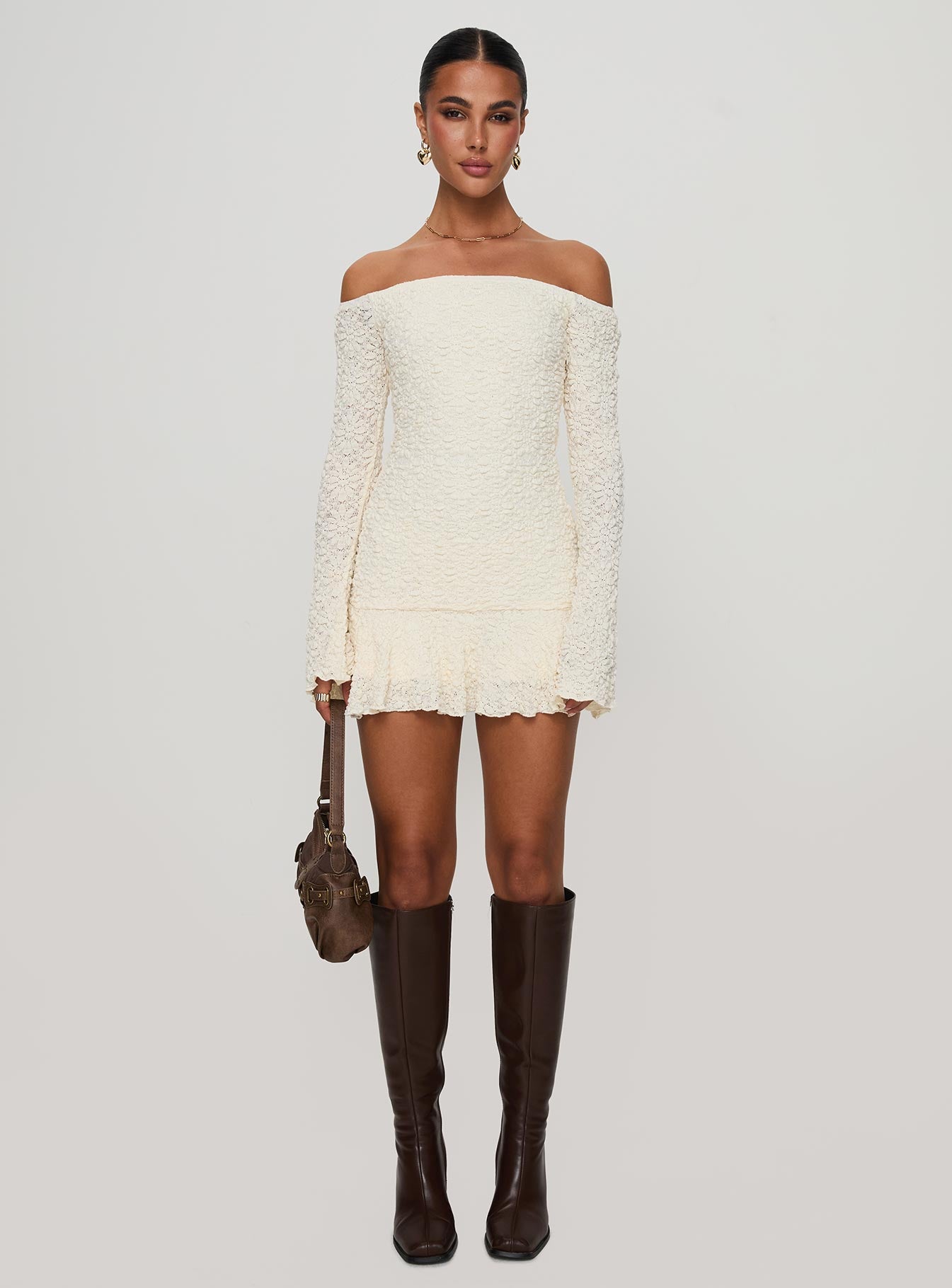 Vancesca Long Sleeve Mini Dress Cream In China For Sale