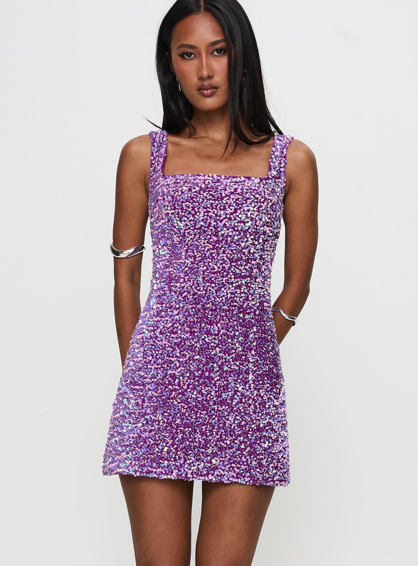 Miss Me Sequin Mini Dress Purple Sale Amazing Pice