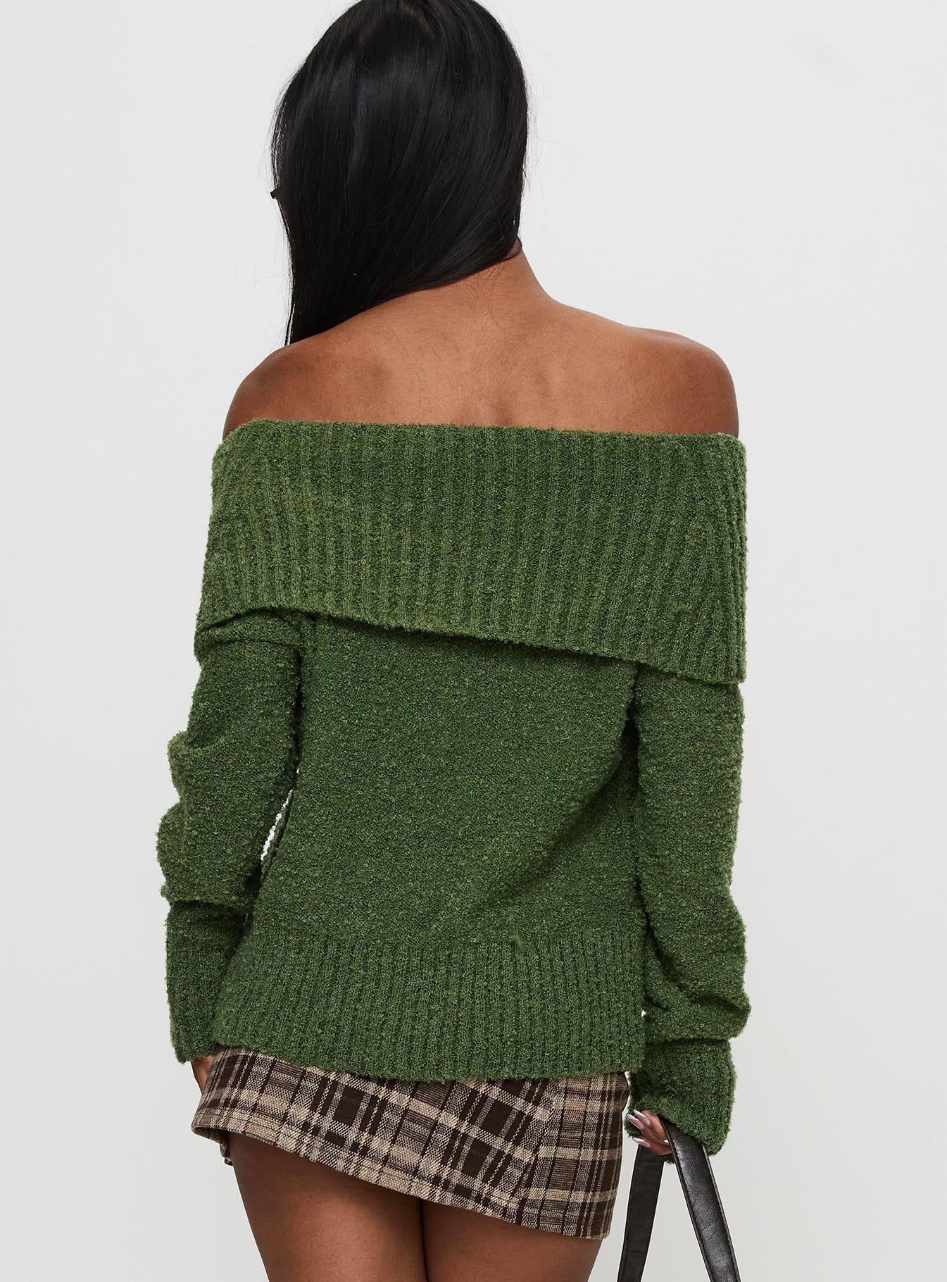 Parkley Boucle Off The Shoulder Sweater Olive Sale Footlocker