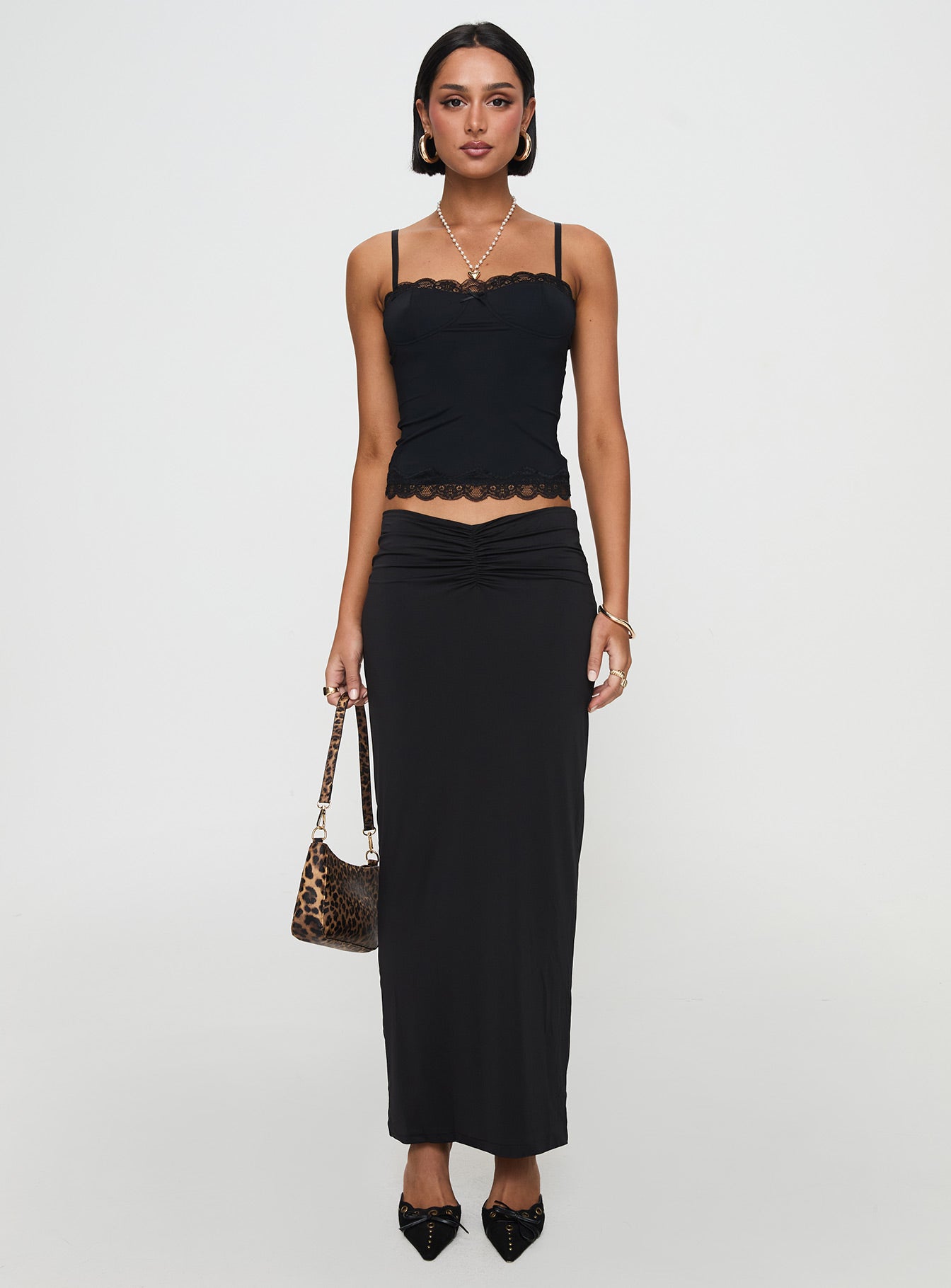 Kalyn Ruched Front Maxi Skirt Black Sale Exclusive