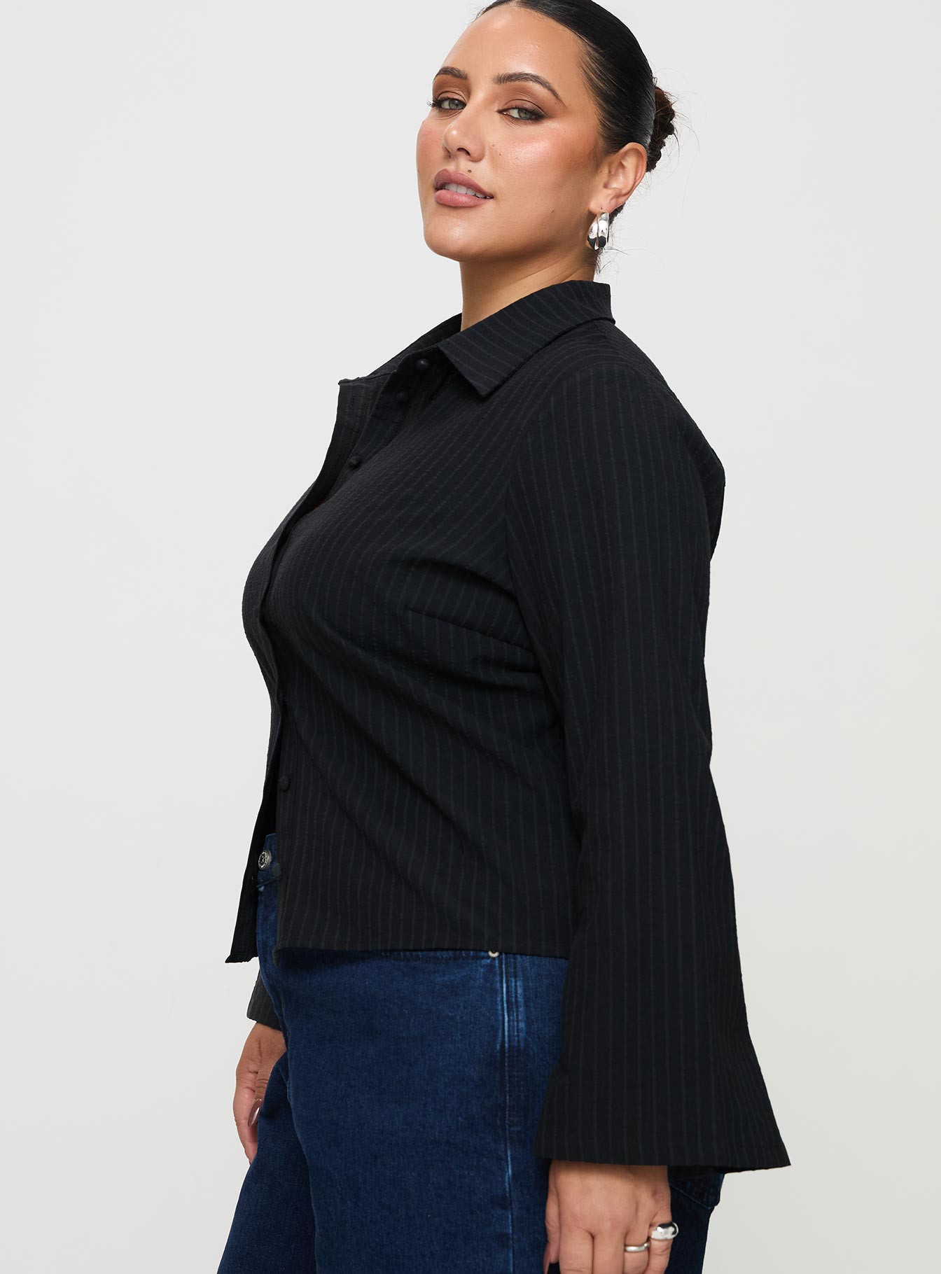 Anni Pinstripe Shirt Black Curve Big Sale Cheap Online