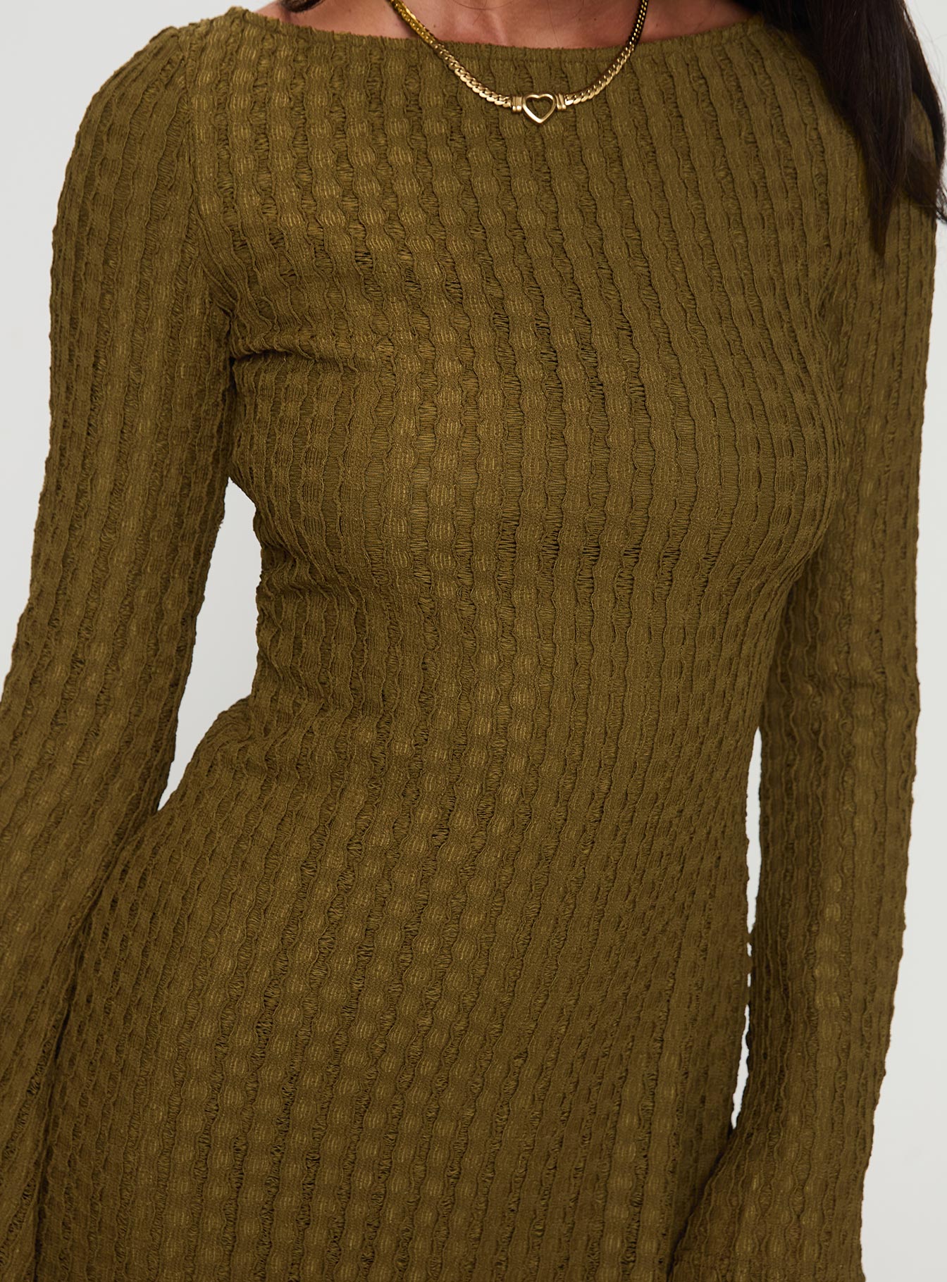 Lukea Long Sleeve Mini Dress Olive Ribbed Cheap Sale Newest