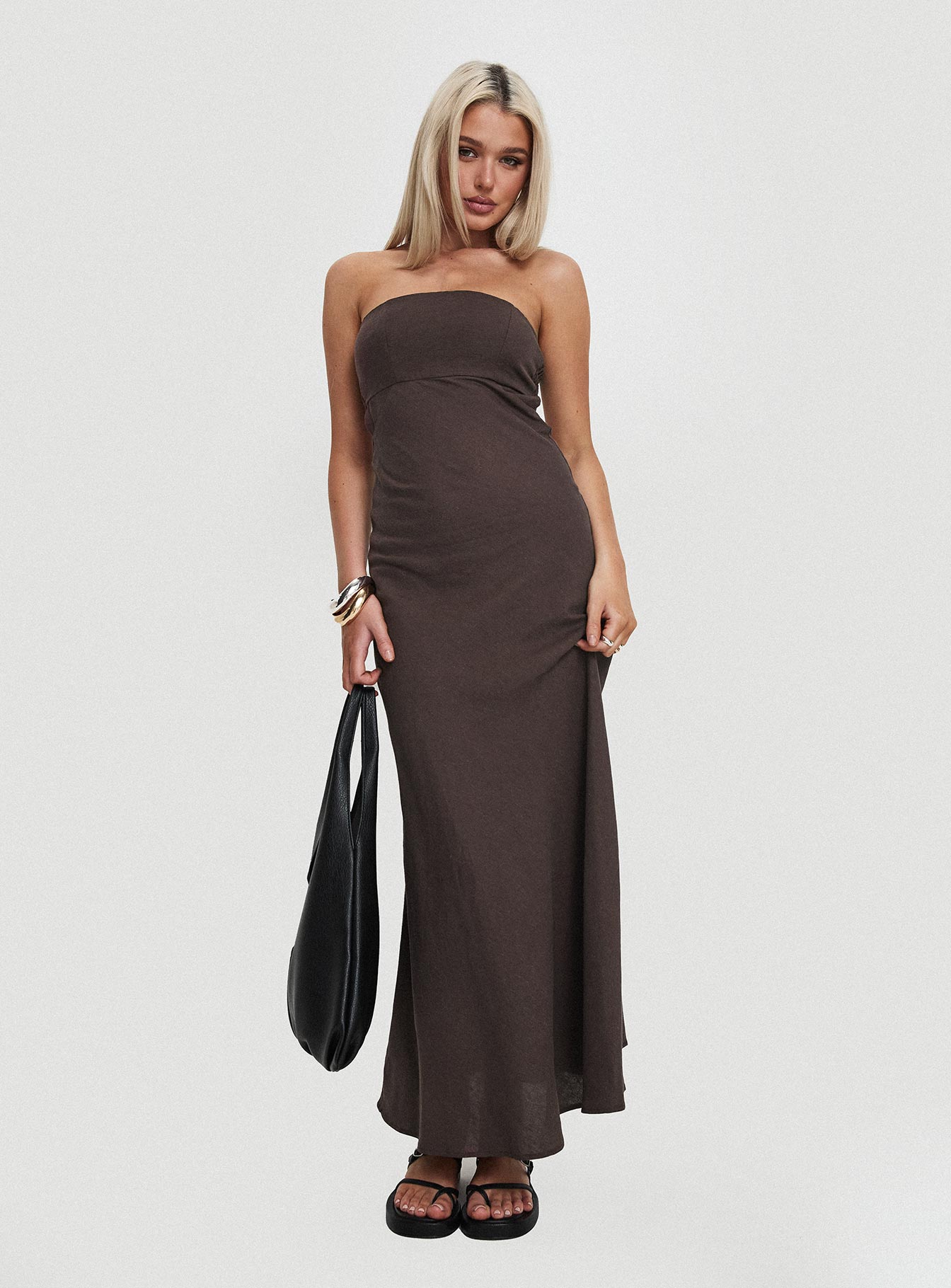 Yahir Strapless Maxi Dress Brown Official Site For Sale