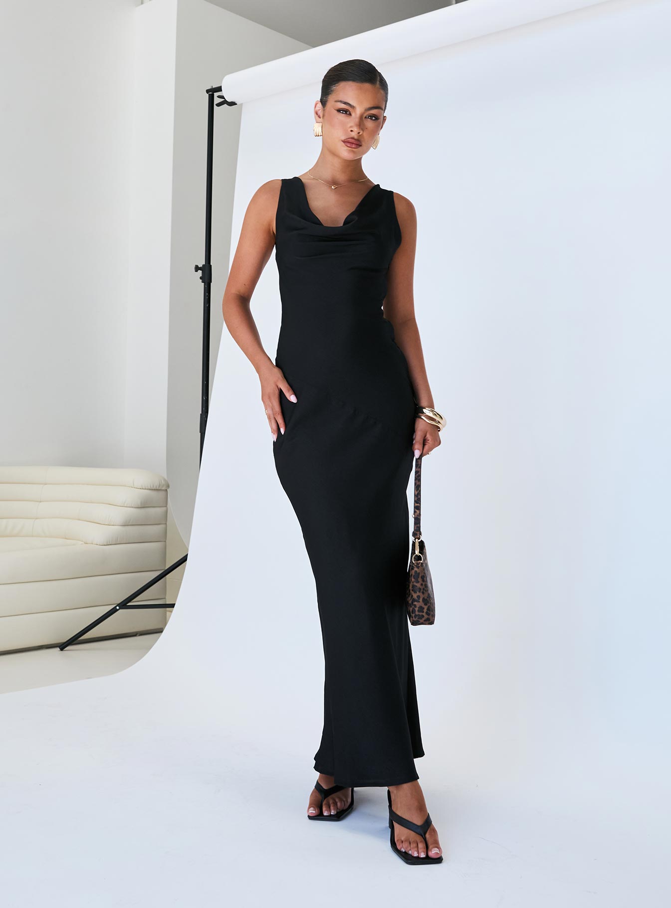 Make Memories Cowl Neck Maxi Dress Black Cheap Sale With Credit Card