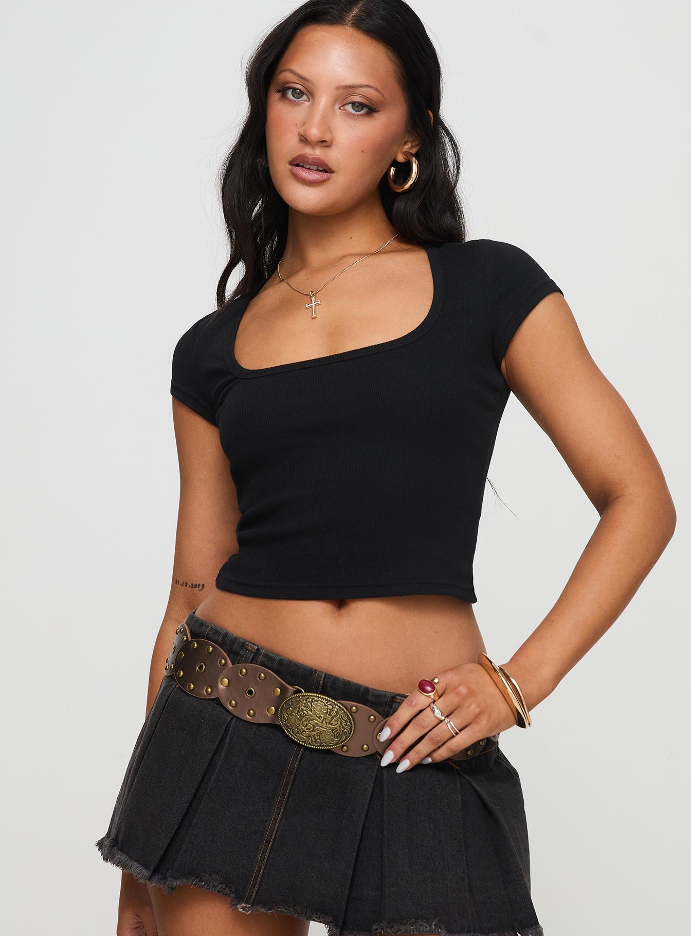 Baseline Square Neck Rib Top Black Outlet Fashionable