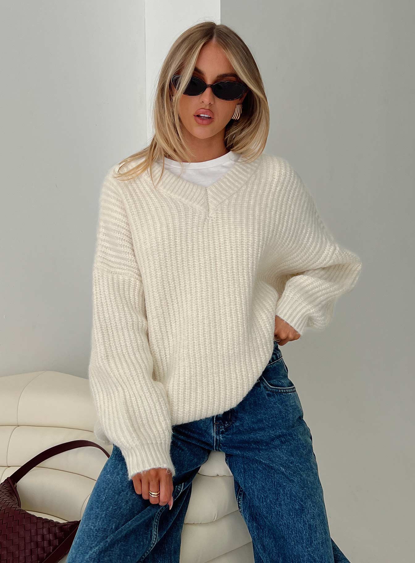 Have It All V Neck Knit Sweater Cream Best Store To Get Sale Online