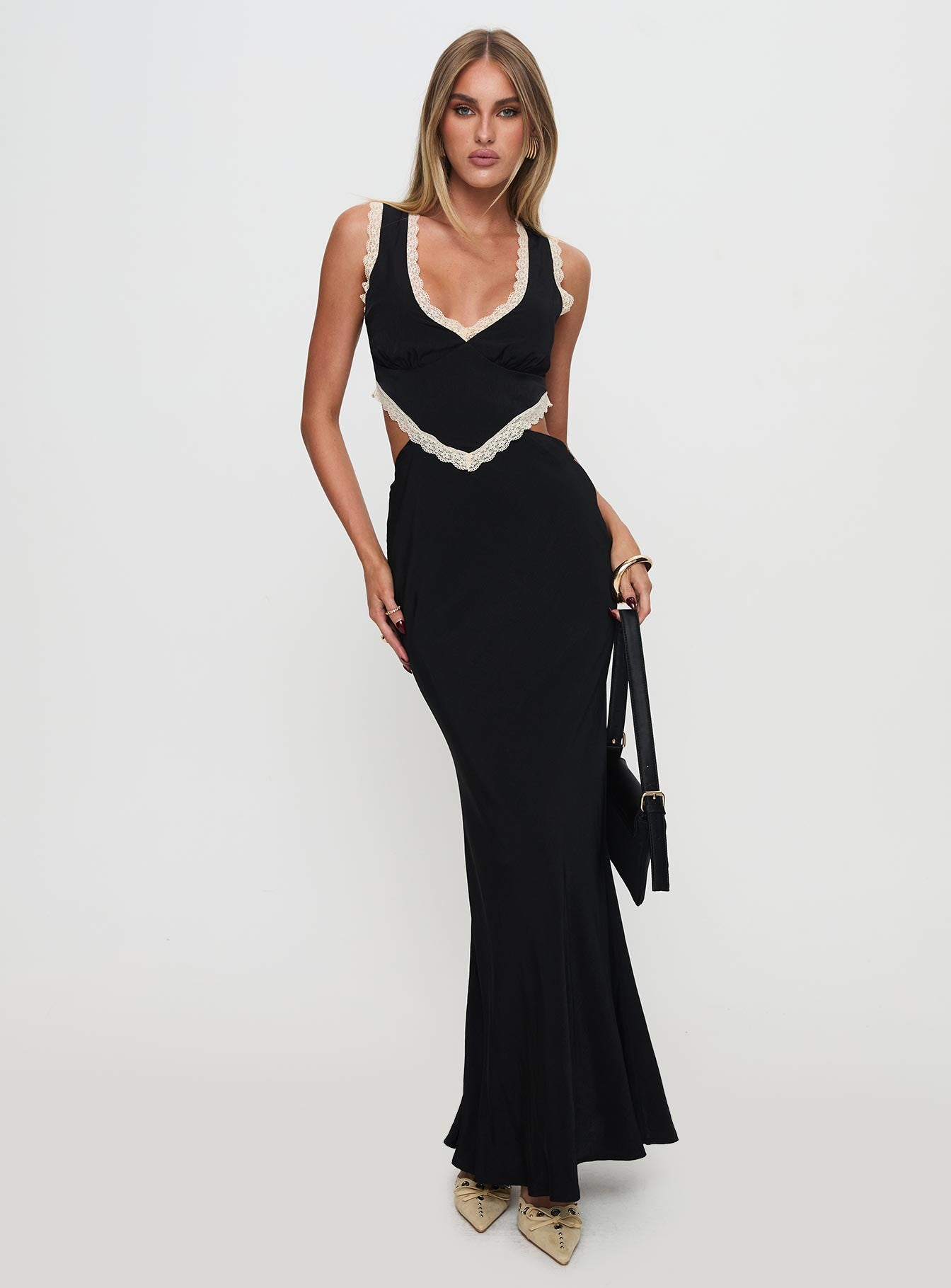 Keila Lace Trim Maxi Dress Black / Cream Clearance Websites