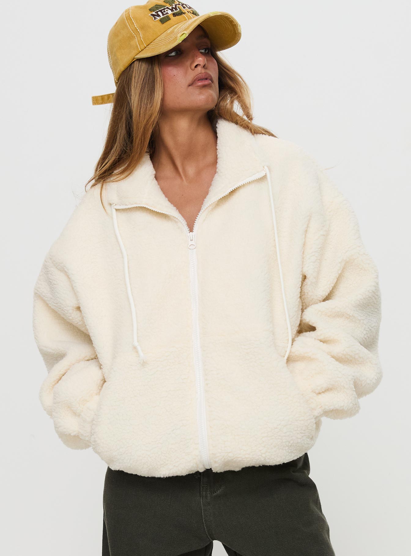 Say My Name Polar Fleece Zip Up Jacket Cream Cheap Sale Comfortable