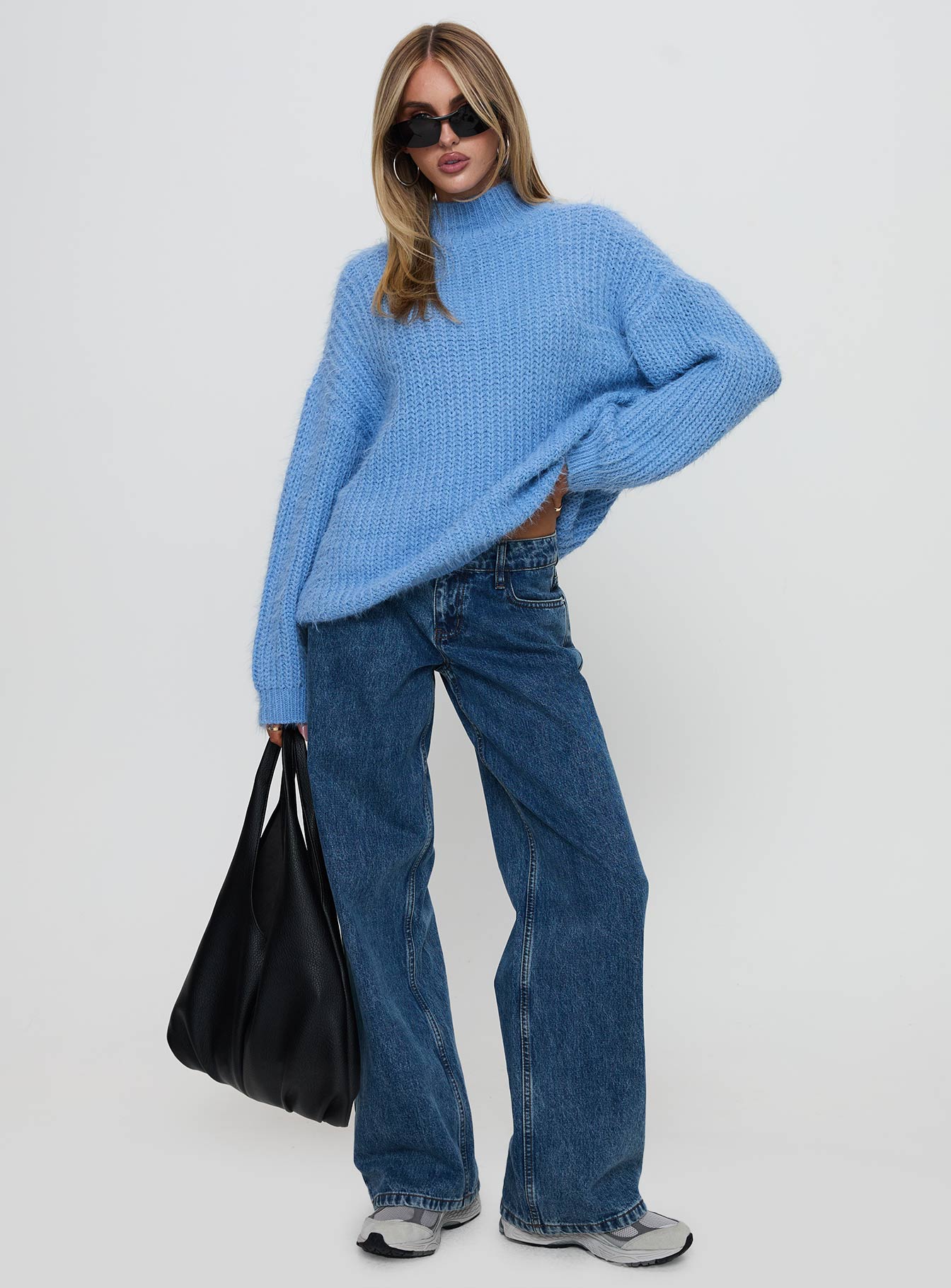 Gavelston Crew Neck Waffle Sweater Blue 100% Original