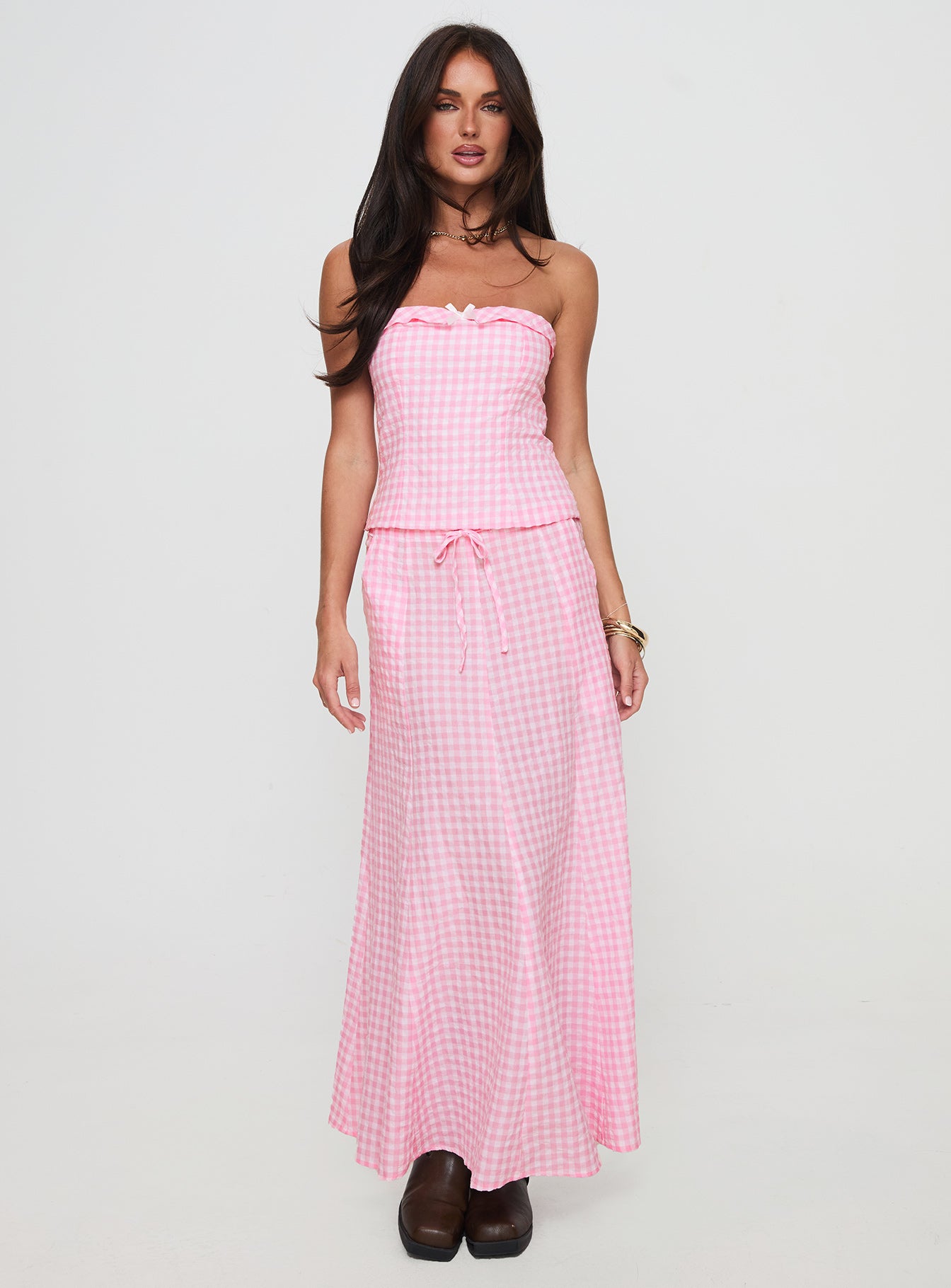 Carmino Maxi Skirt Pink Check Cheap Fashion Style