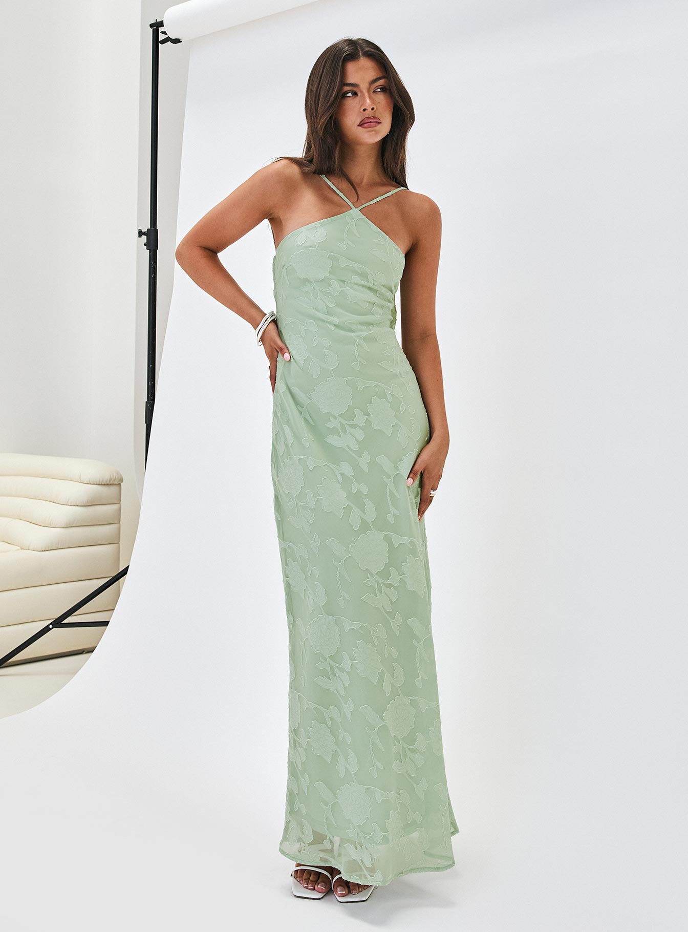 Zoelle Halter Maxi Dress Sage Big Discount Cheap Pice