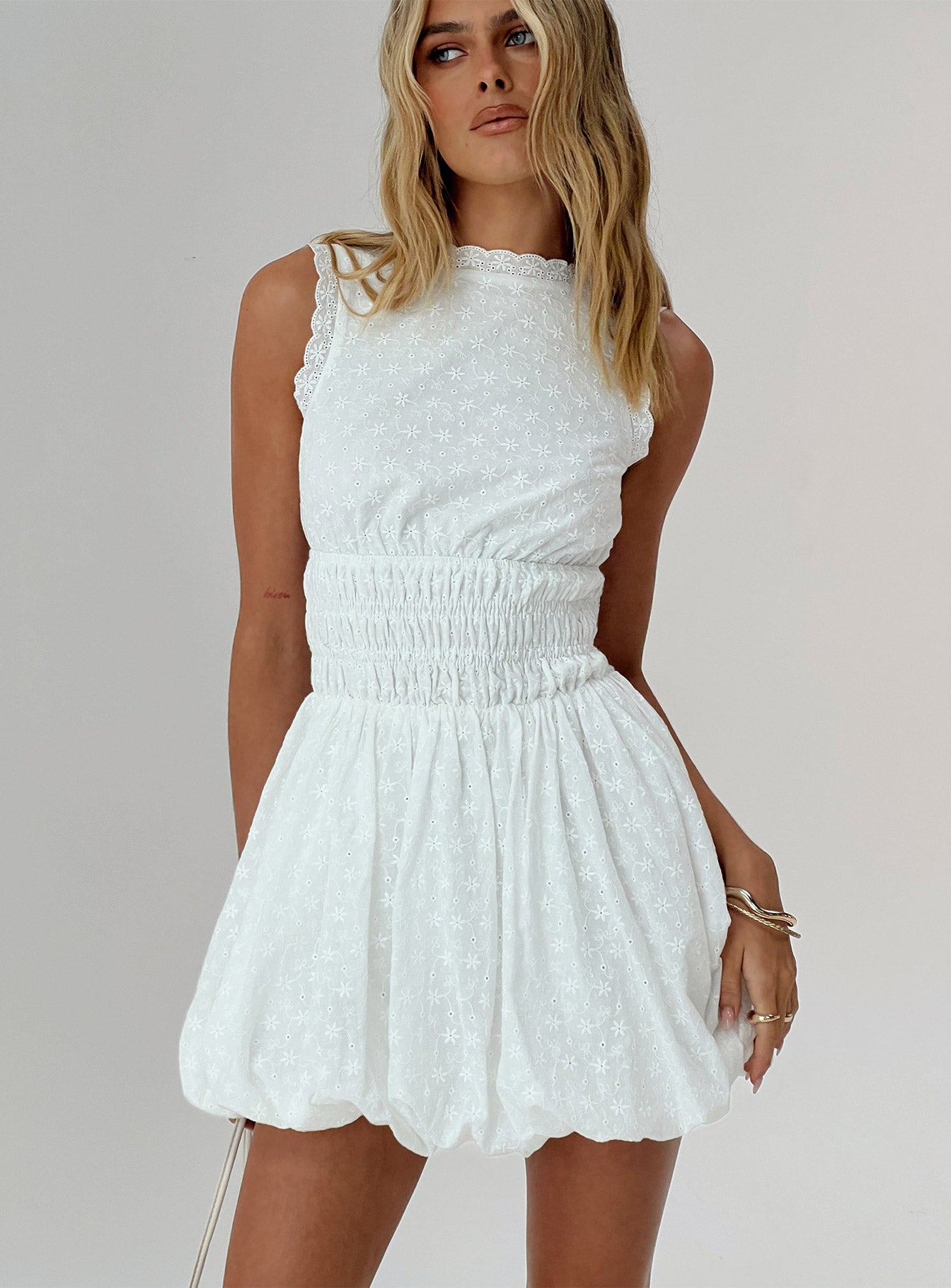 Vittoria Bubble Hem Mini Dress White Discount Best Place