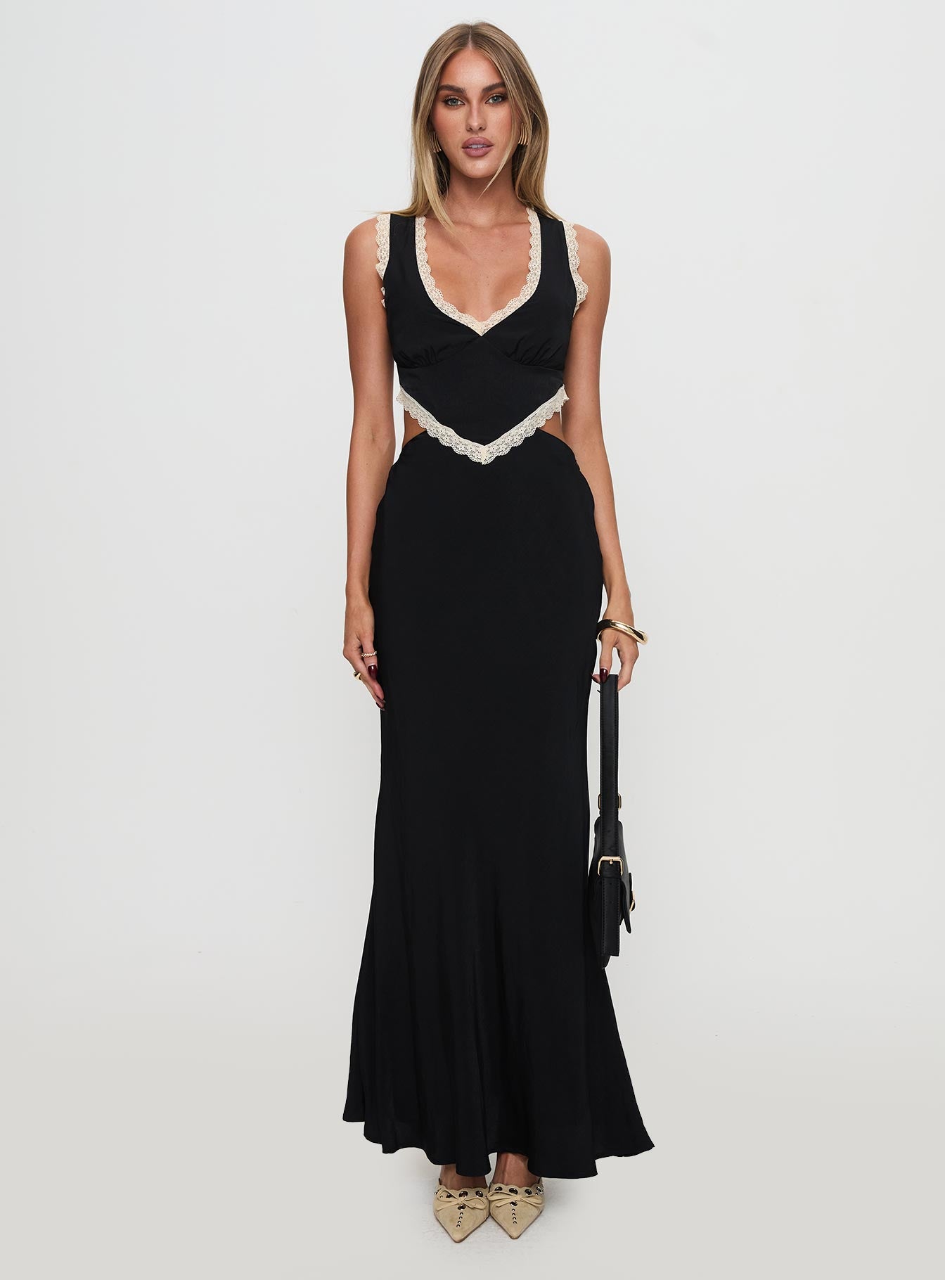 Keila Lace Trim Maxi Dress Black / Cream Clearance Websites