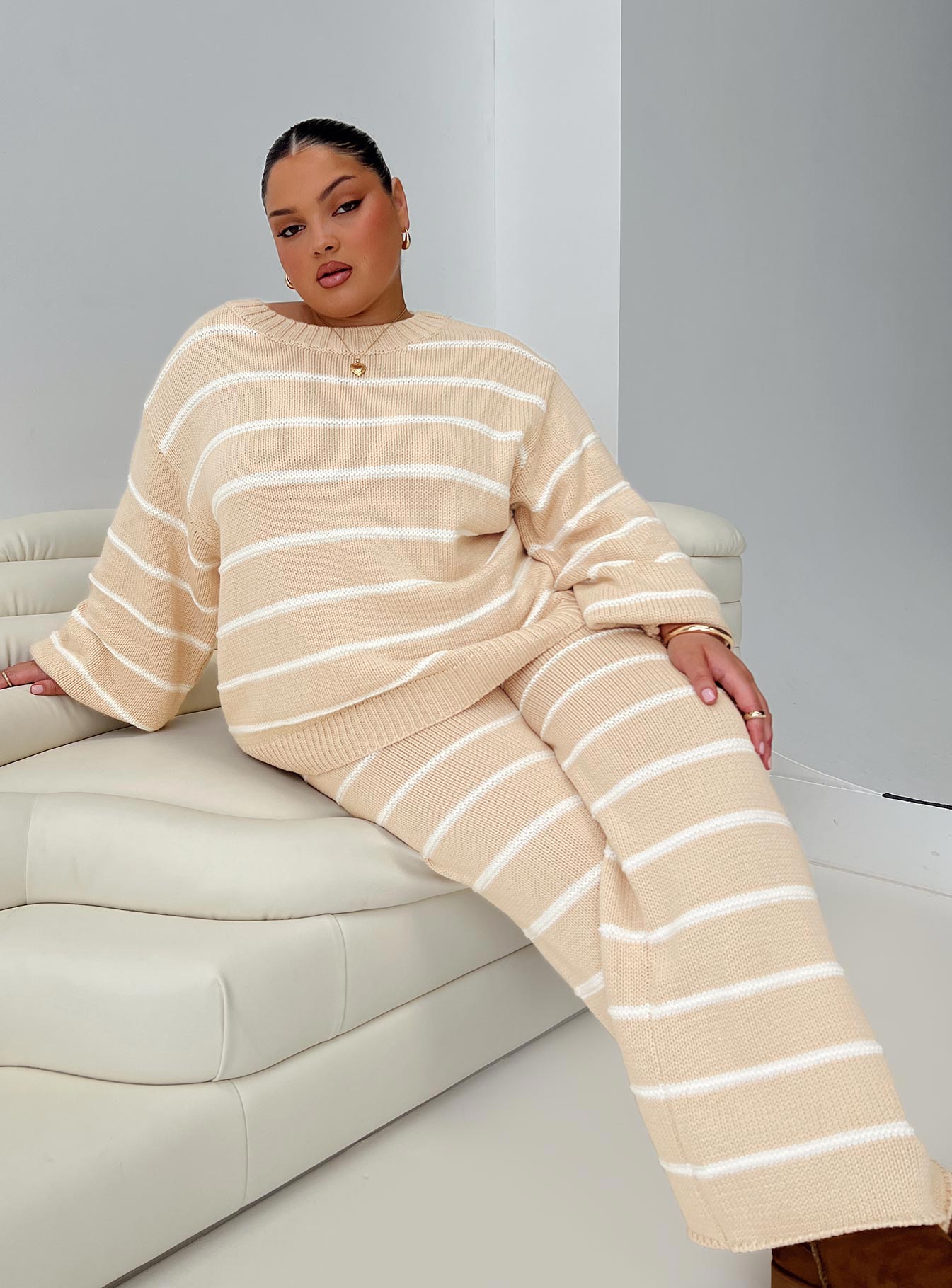 Read Your Mind Knit Sweater Cream Stripe Extremely For Sale