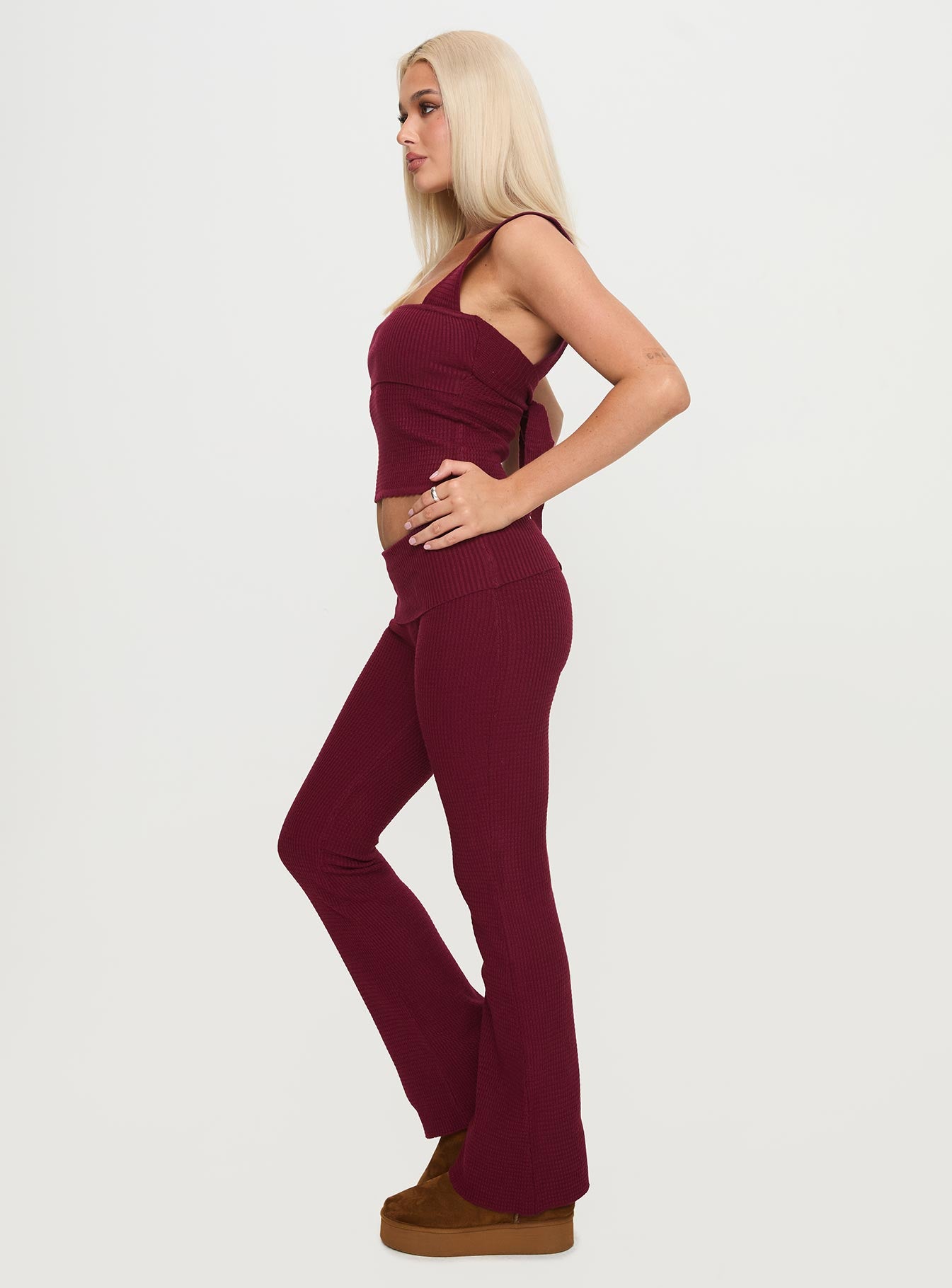 Closed Eyes Flared Pants Maroon Visit New Online