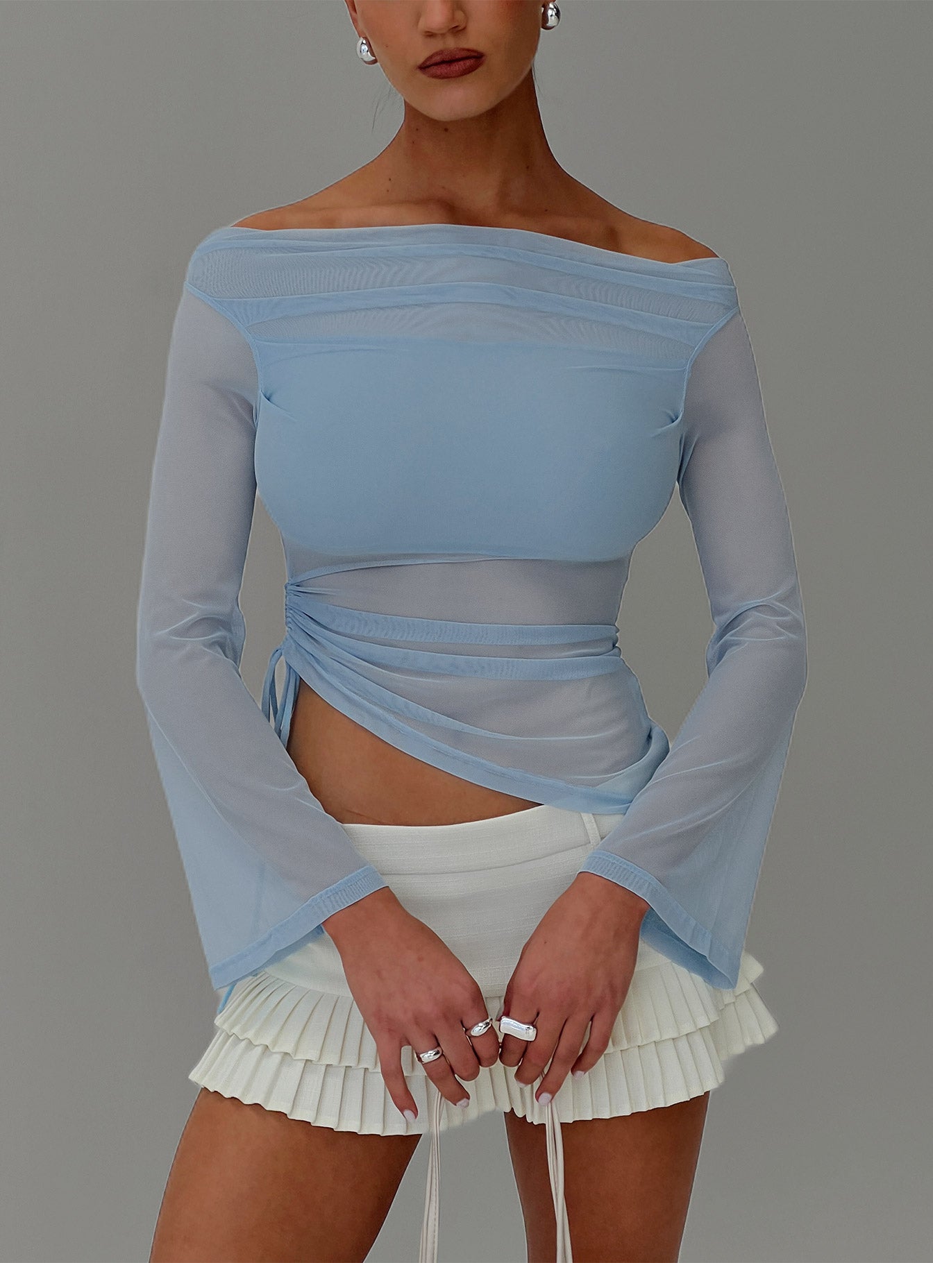 Telescopic Off Shoulder Top Blue Buy Cheap Authentic