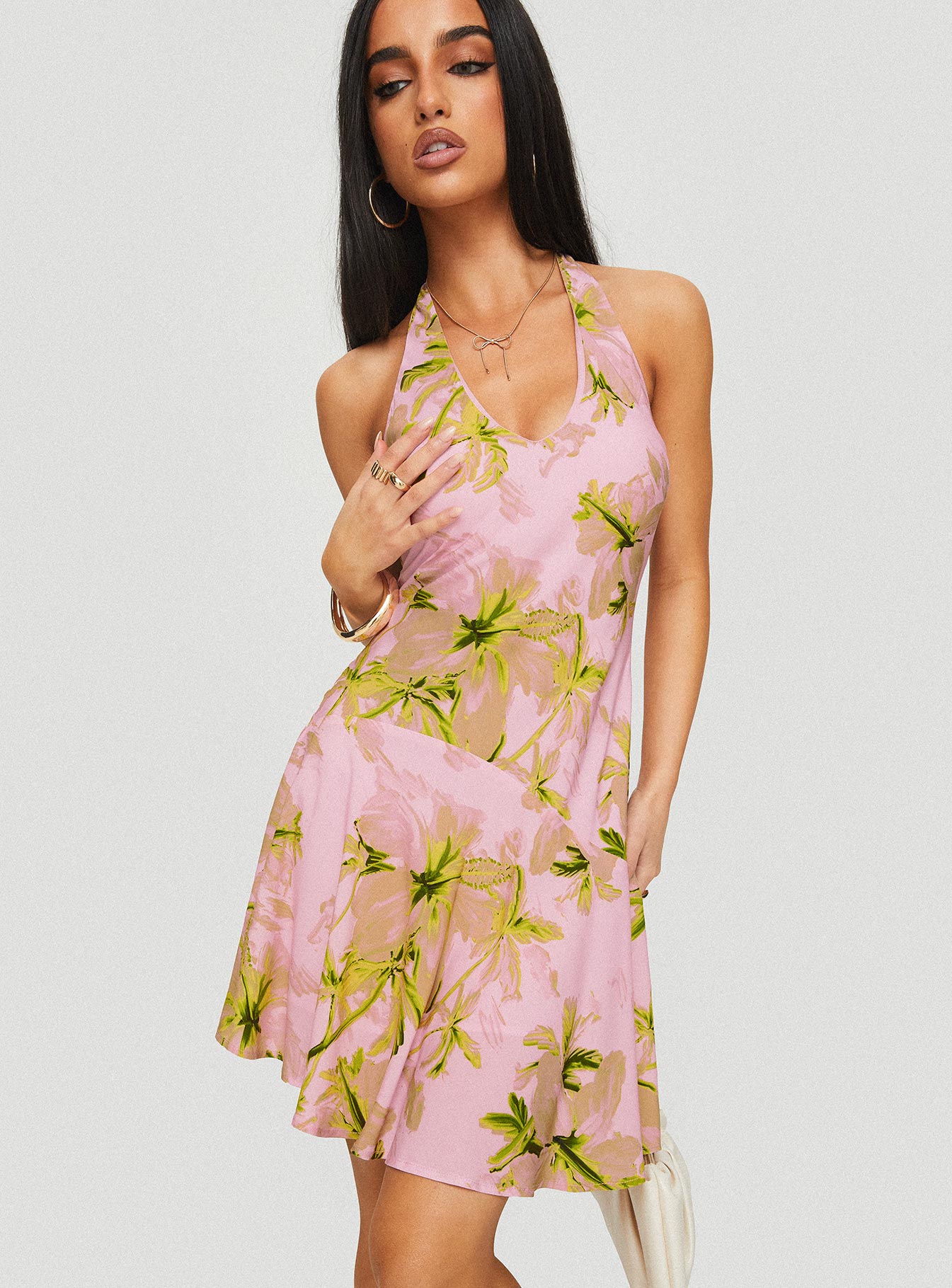 Alcedo Halter Mini Dress Pink / Green Affordable Online