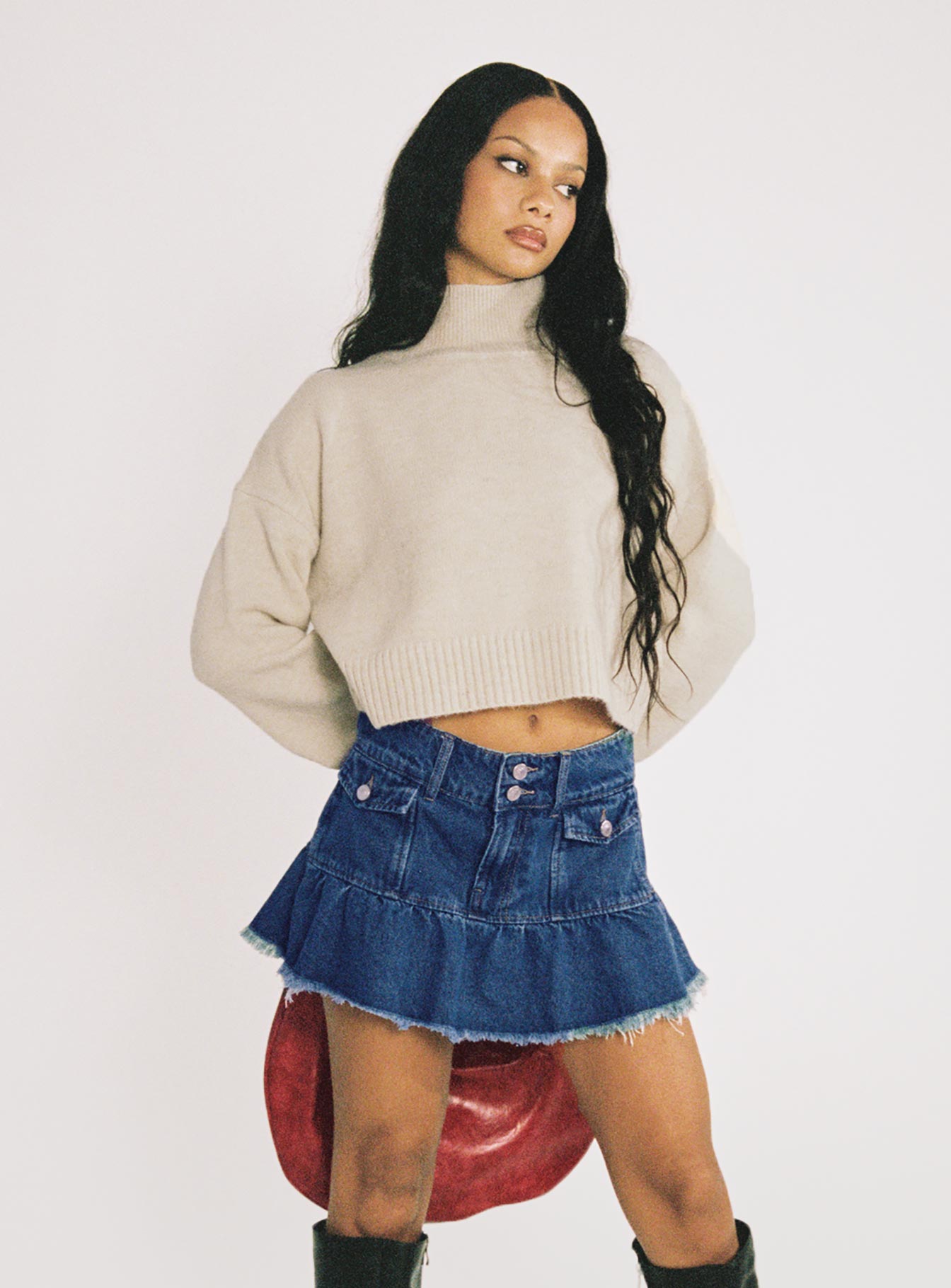 Dapperton Denim Mini Skirt Mid Blue Buy Cheap Pice