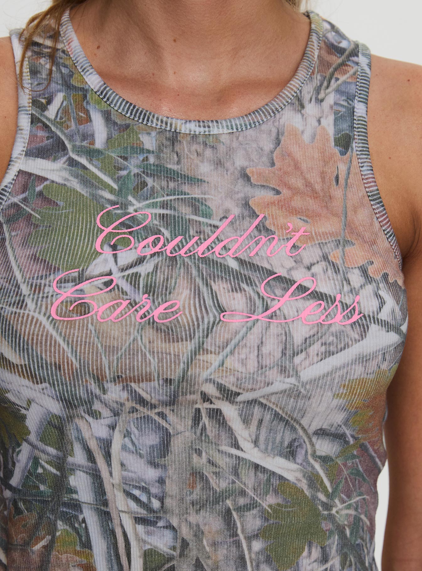 Couldn't Care Less Graphic Top Leafy Camo Enjoy Online