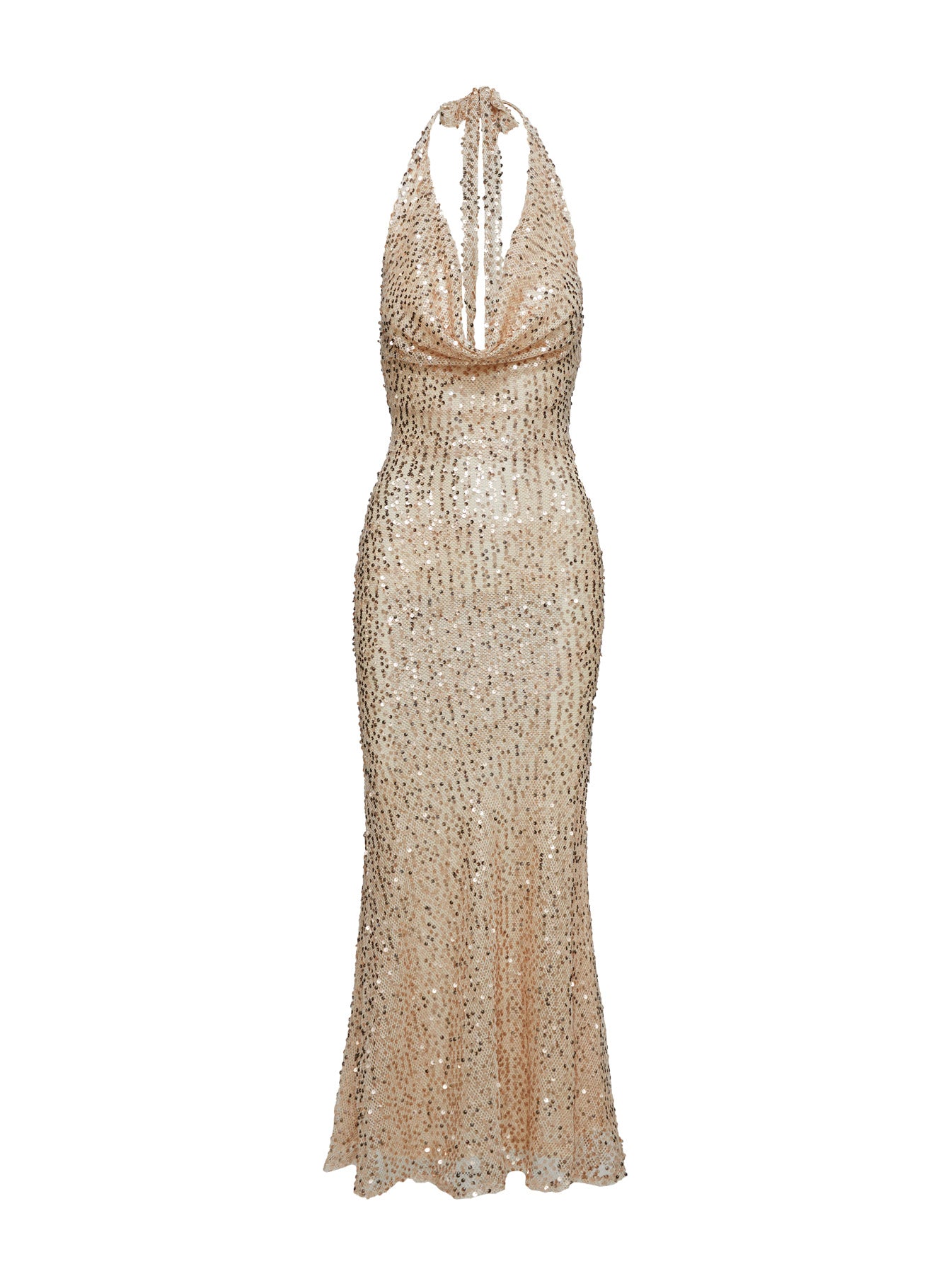 Luxurious Cowl Neck Sequin Maxi Dress Champagne Cheap Pice Free Shipping