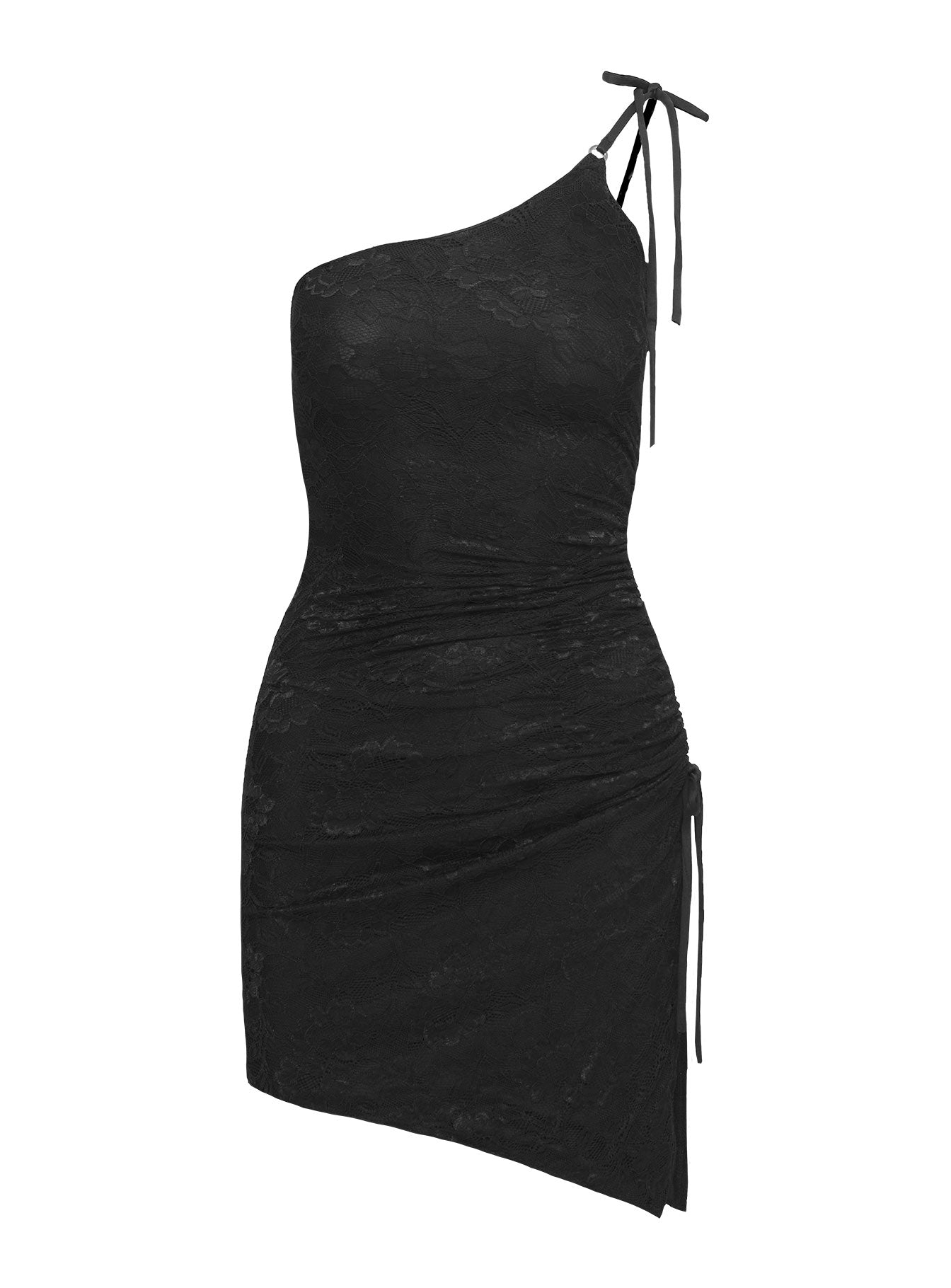 Spindrift One Shoulder Lace Mini Dress Black 2025 Online