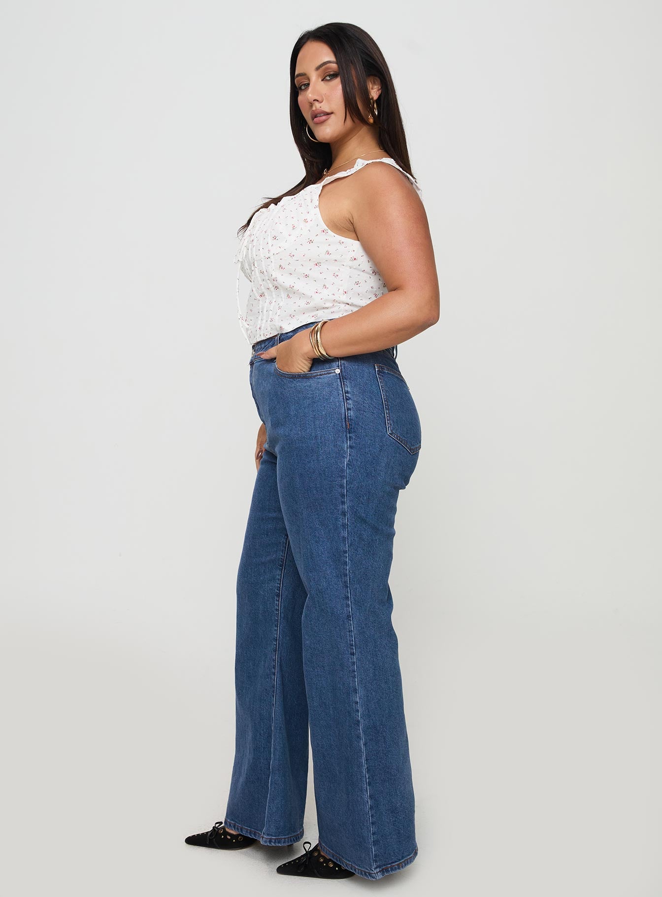 Lucille High Rise Flare Leg Jeans Mid Wash Curve Sale Wide Range Of