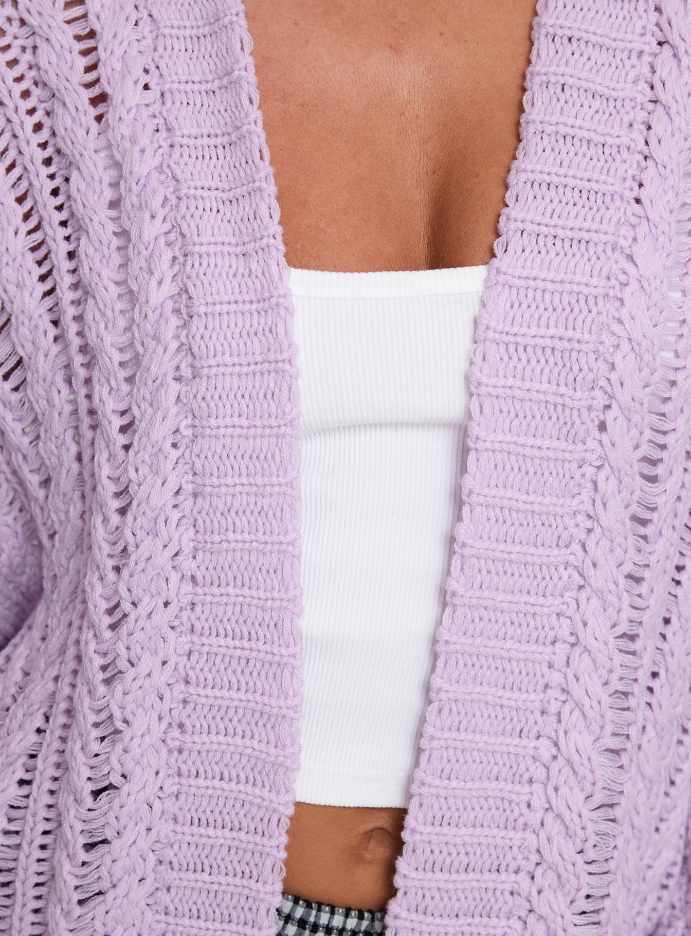 Abner Cable Cardigan Lilac Discount Supply