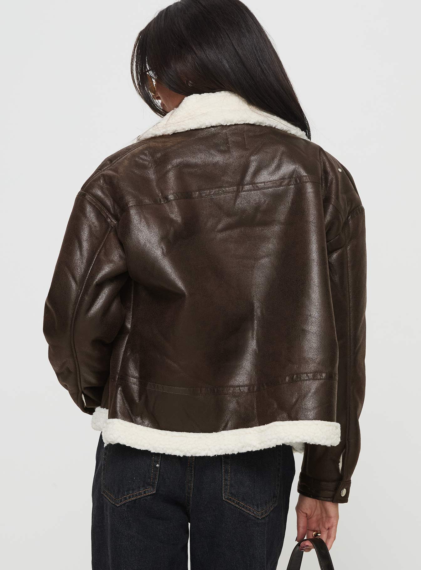 Solara Faux Leather Shearling Jacket Chocolate Cheap Sale Footlocker Finishline