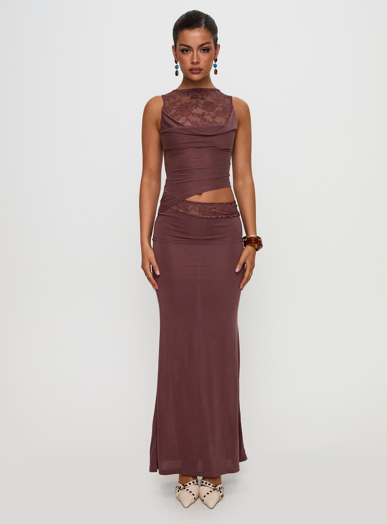 Vesperine Lace Maxi Dress Cocoa Brown Buy Authentic Online