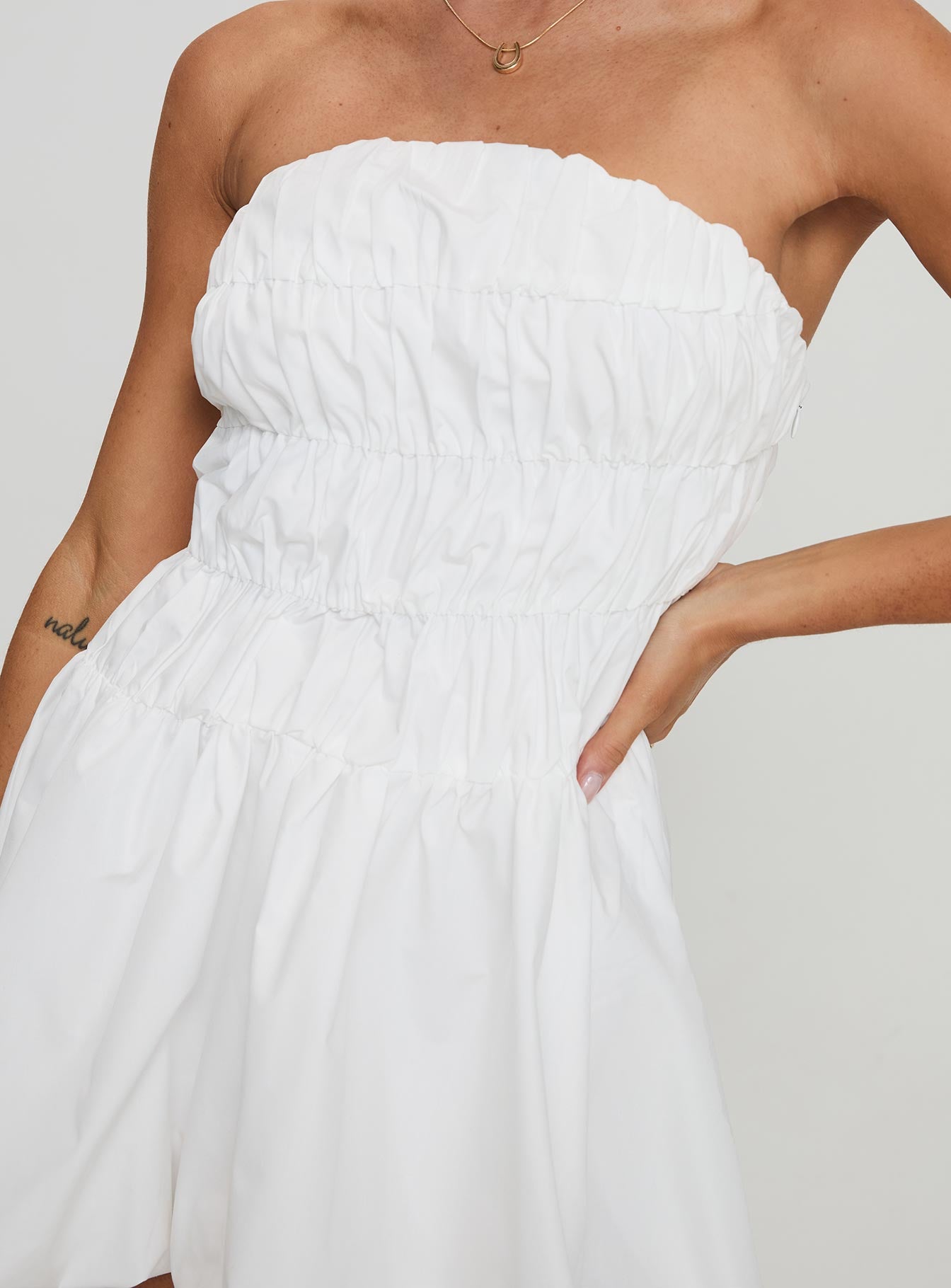 Karenza Bubble Hem Mini Dress White For Cheap Online