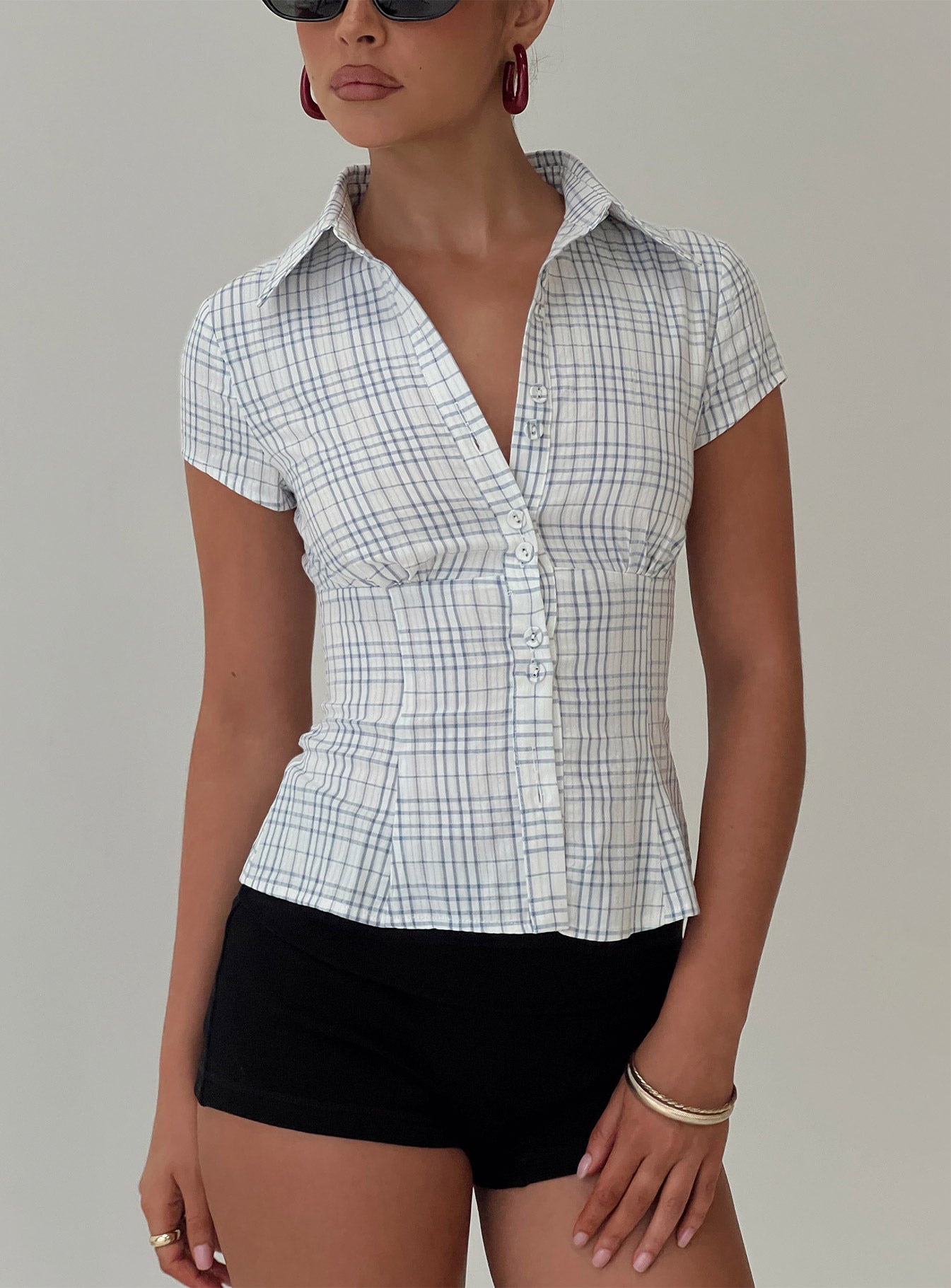 Cottesloe Blouse Top Blue Check 2025 Unisex