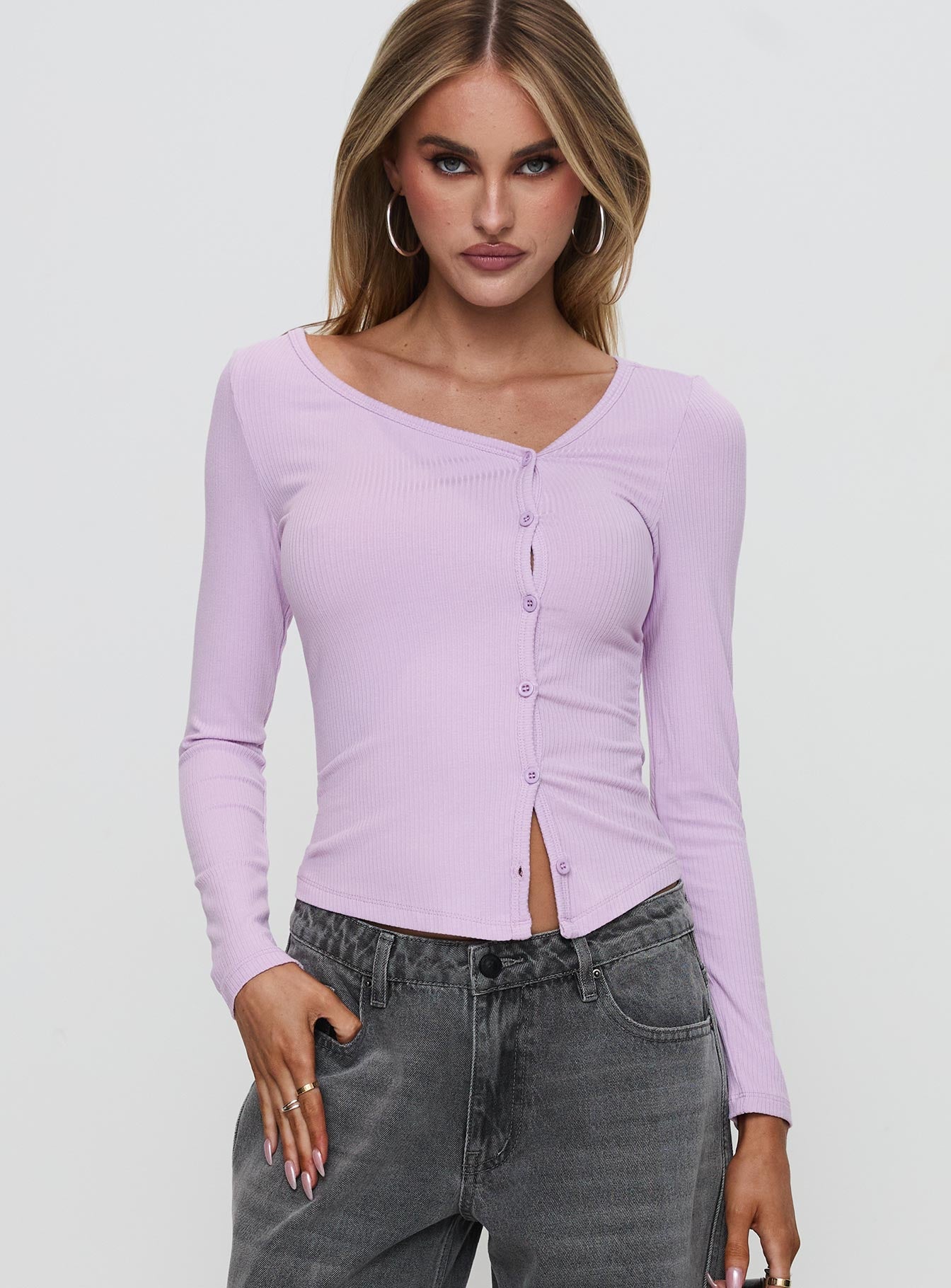 Sadira Long Sleeve Button Up Top Lilac Genuine For Sale