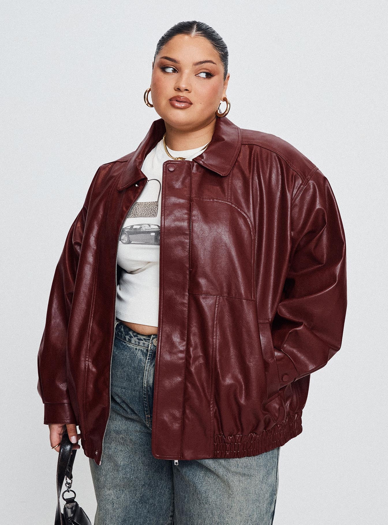 Devija Faux Leather Jacket Burgundy Curve Sale 100% Guaranteed