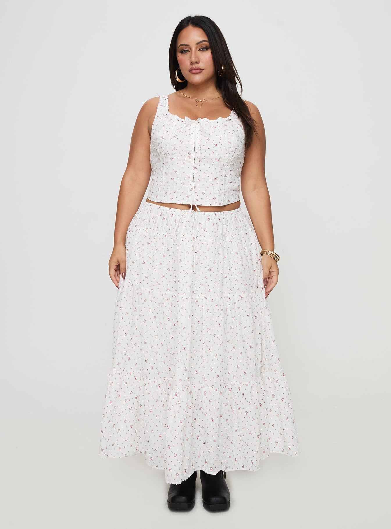 Cherry On Top Maxi Skirt White Floral Curve View Cheap Pice